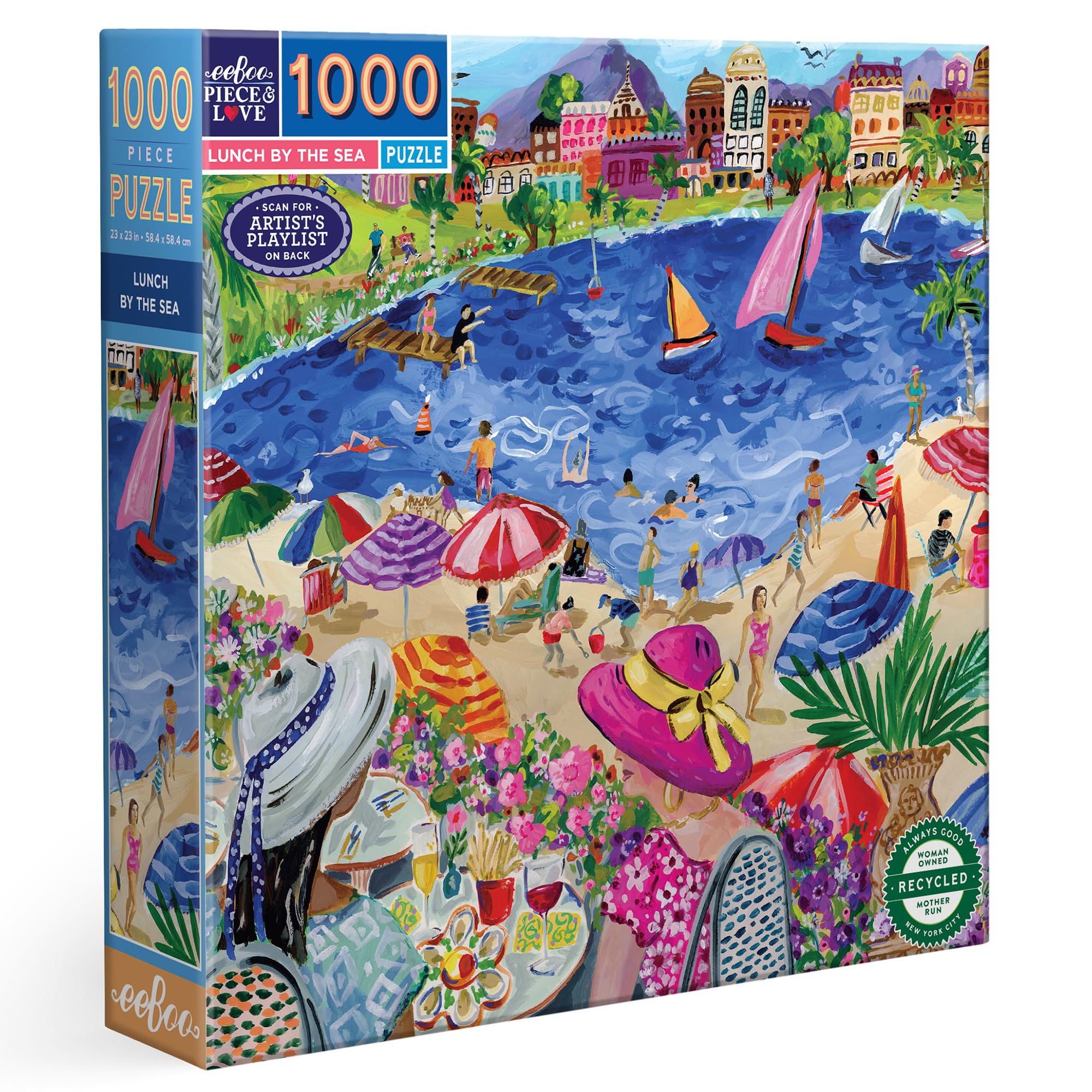 eeBoo Piece & Love: Lunch by The Sea - 1000 Piece Puzzle - Adult Square Jigsaw, 23x23, Includes Image Reference Insert, Glossy Pieces