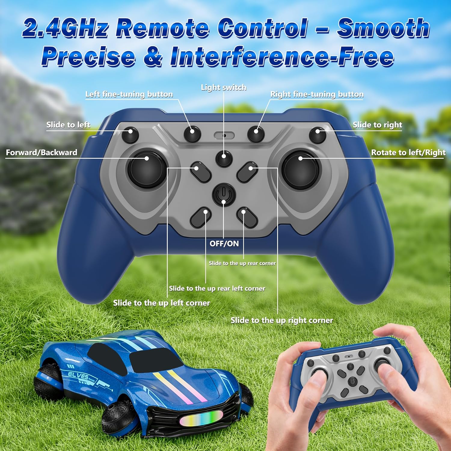 Remote Control Car for Kids, RC Stunt Car with Drift Wheels, 360° Spins & Flips, 2.4GHz Rechargeable Toy Car with LED Lights, Indoor Outdoor Gift for Boys Girls Ages 6-12
