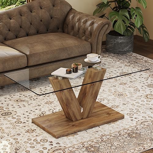 Miniatura 11 de Mesas de centro de cristal para sala de estar, mesa central rectangular moderna de 47.2 pulgadas, mesa de cóctel minimalista con parte superior de