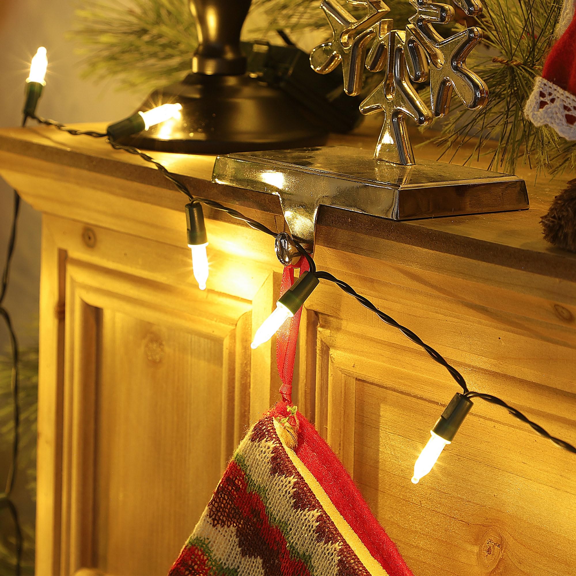 Joliyoou 4 paquetes de 50 luces LED de Navidad de color blanco cálido, 16 pies, funciona con pilas, mini cadena de luces de Navidad con 8 modos de iluminación, luces LED de Navidad para interiores y