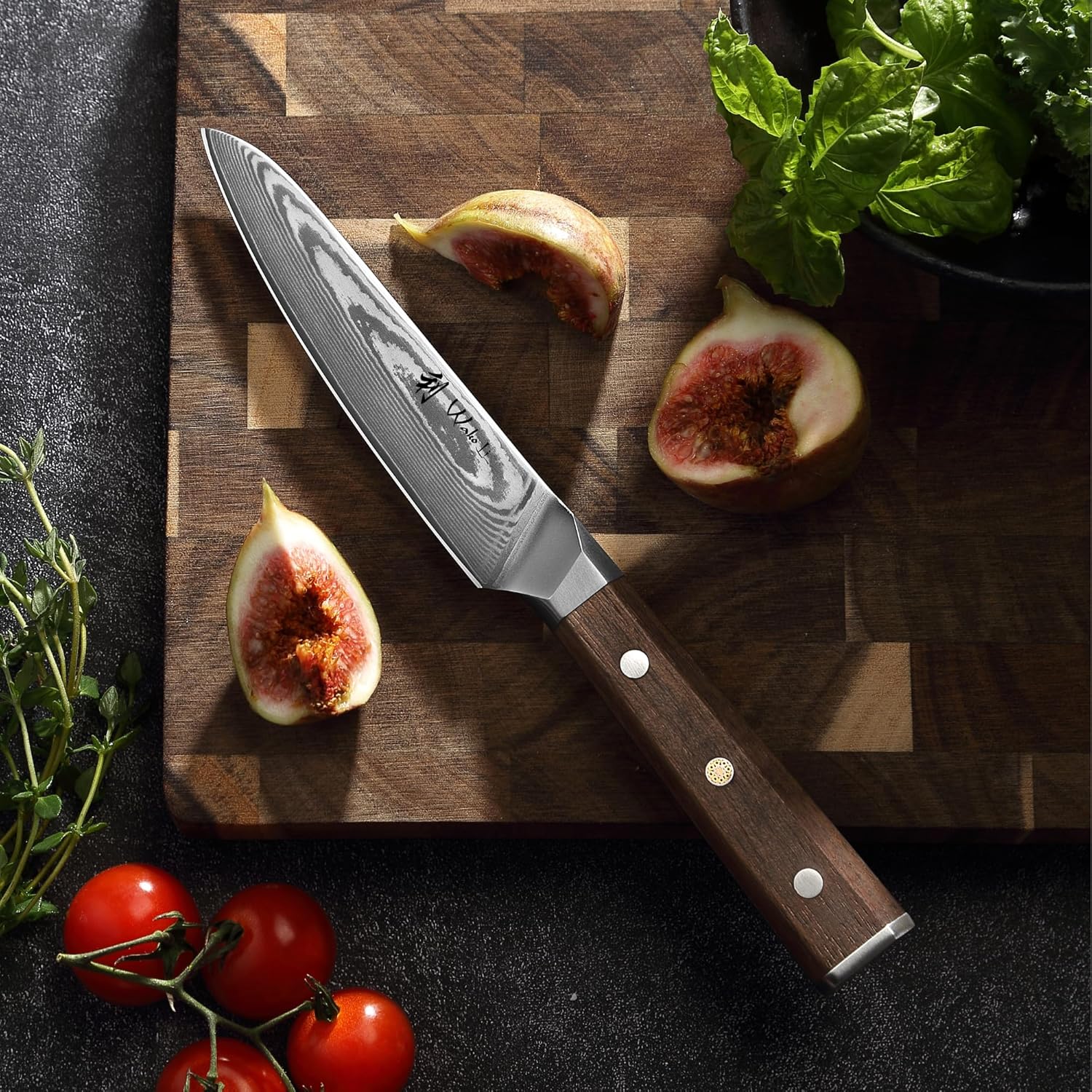 Wakoli HIK Damascus Utility Knife – Full Tang Multipurpose Knife | 5-Inch Blade Made of 67-Layer Damascus Steel with VG10 Core | Walnut Wood Handle | Sharp, Durable, Gift Box Included