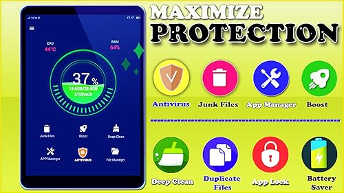 Cleaner with Antivirus: Cache Cleaner, Optimizer, Booster and App Locker for Phones, Fire Tablets &