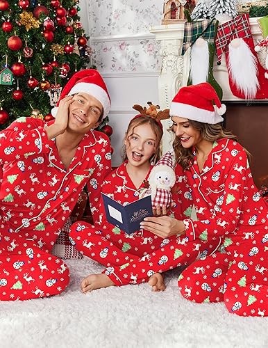 Miniatura 2 de Ekouaer Conjunto de pijamas navideños familiares a juego, de manga larga, con botones ideal para fiestas