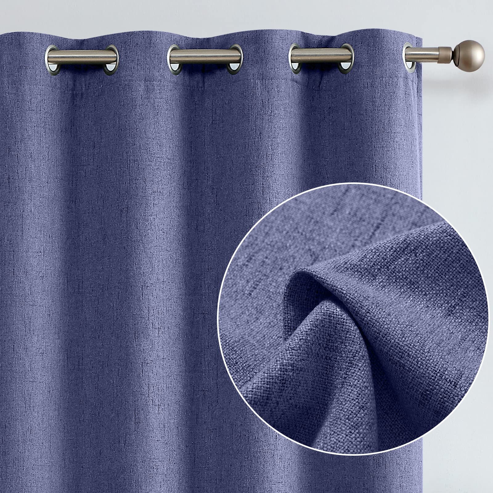 jinchan Linen Textured Blue Drapes Grommet Top 84 inch Length Blackout Curtains Living Room Bedroom Window Treatment Heavy Weight 2 Panels