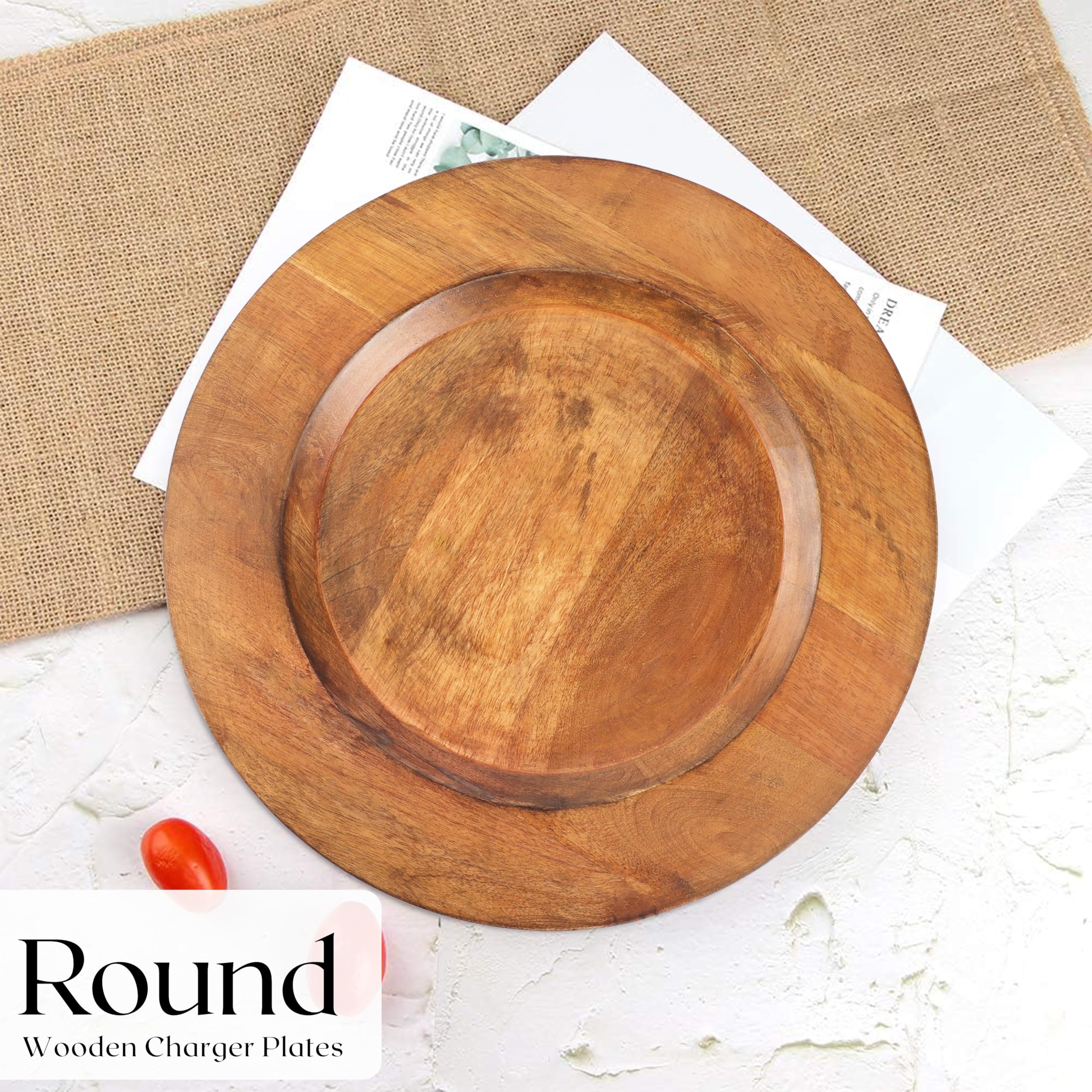 Alpha Living Home - Handgefertigte Speiseteller aus Mangoholz – 2er-Set | 33 cm runde Servierplatten aus Holz | rustikale Platzteller für Heimdekoration, Charcuterie, Vorspeisen und Essen – langlebig
