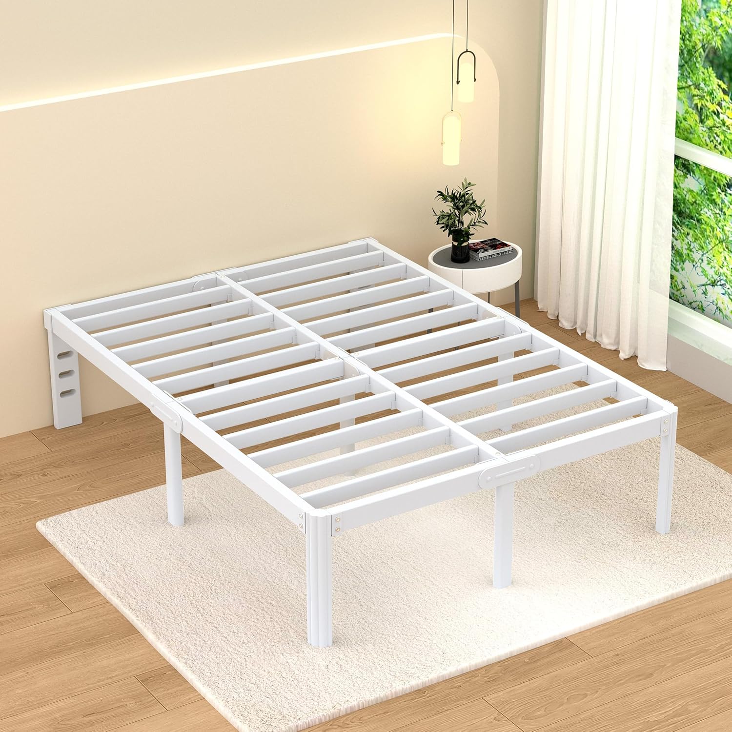 VHAHA 18 Inch White Bed Frame Queen Size, Metal Queen