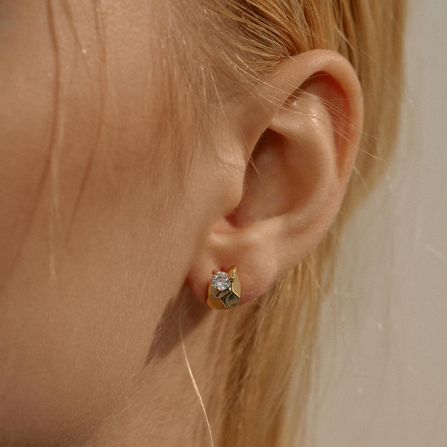 Gold Stud Earrings for Women, 18K Gold Plated Flat Back Cubic Zirconia Earrings for Helix Cartilage Earring Earlobe Piercing Jewelry Gift Small Stud Earrings for Women Hypoallergenic - Image 2