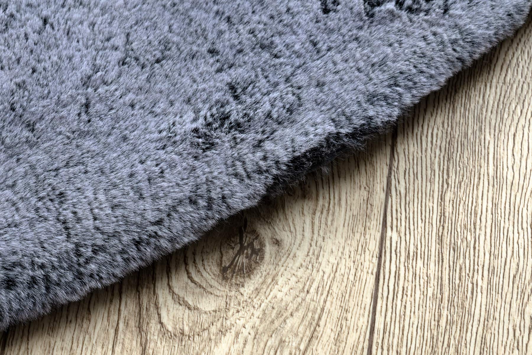 rugsx Tapis Lavable Lapin Shaggy pour la Chambre d'enfants, Le Salon, la Chambre à Coucher, très épais, antidérapant, Noir/Ivoire Cercle 80 cm