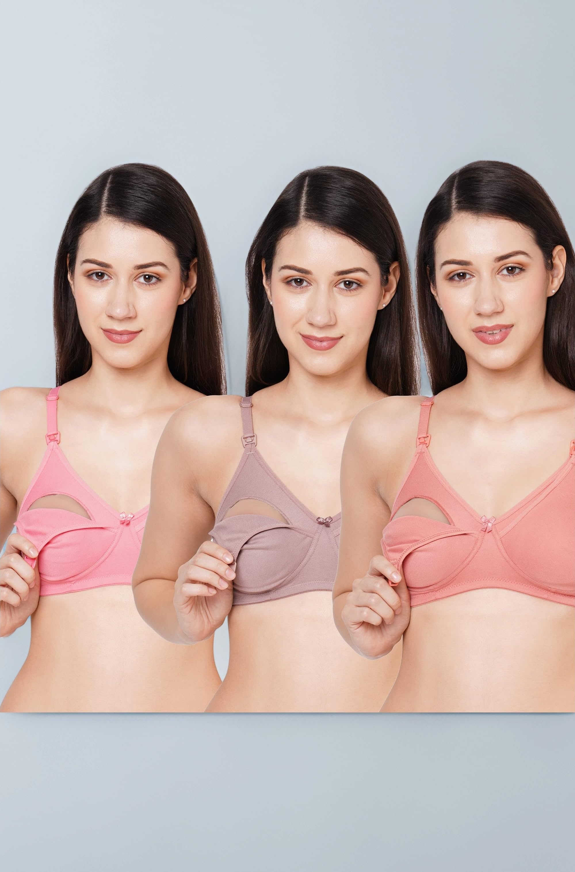 Women's Cotton Multicolor Full Cup Non Padded Feeding Bra/Nursing Bra/Maternity Bra Combo - Pack of 3