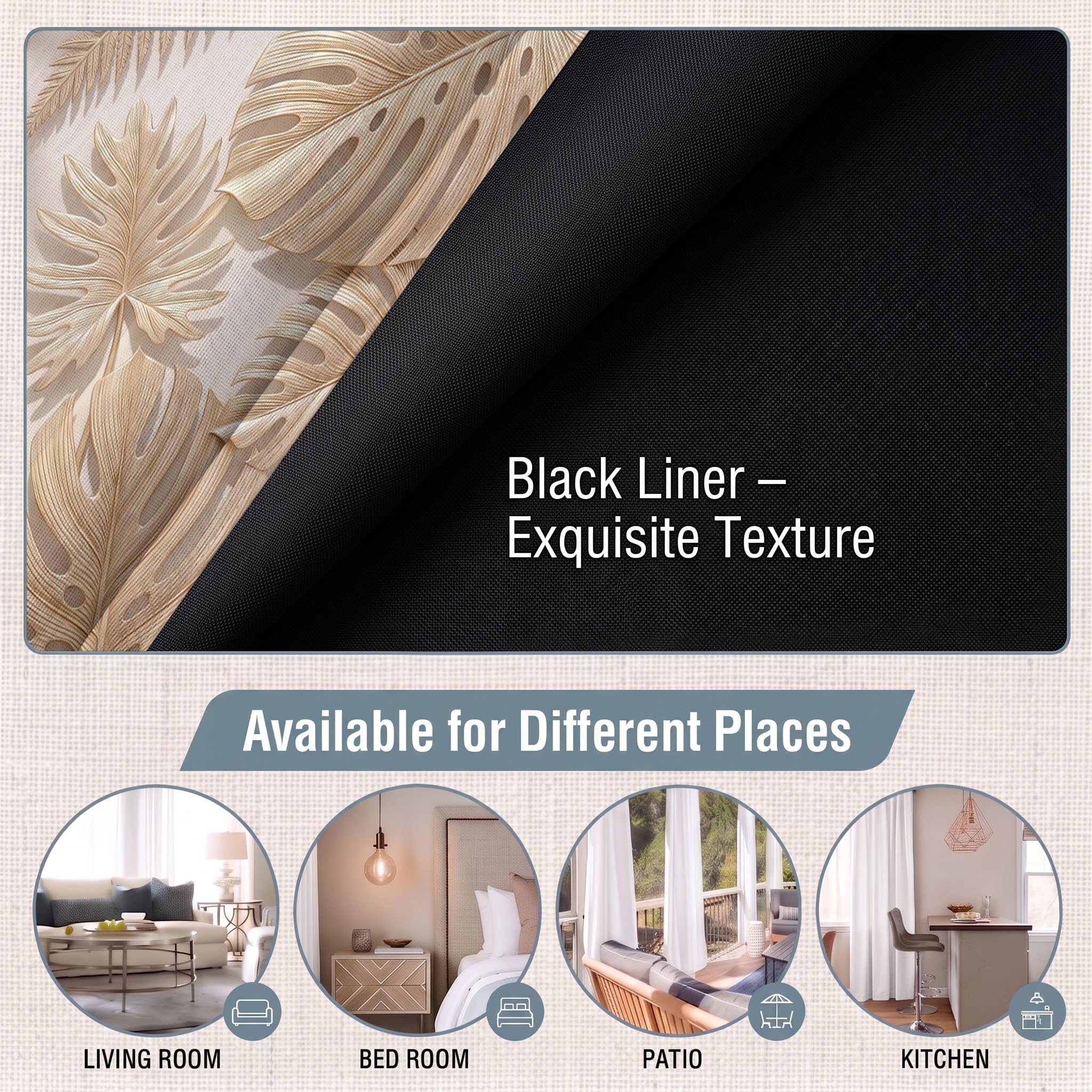 Farnblattmuster Vorhänge, Pflanzennatur Verdunkelungsvorhang - Beige Vorhang Blickdicht, Thermovorhang Für Schlafzimmer Gardinen Mit Ösen, H140 X B90 cm (2Er Pack)