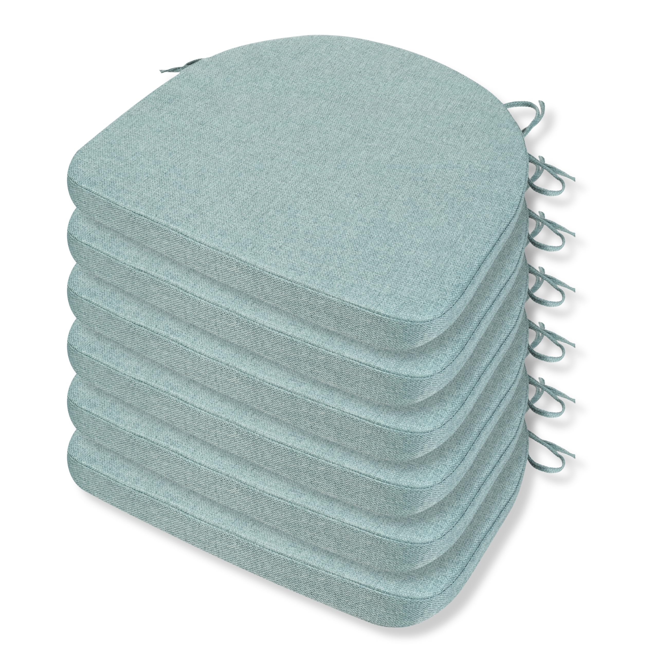 Comfortable Chair Cushions - 44x43x5cm Thick Foam Padding with Removable Cover and Secure Ties - Durable Seat Pad for Indoor/Outdoor Home, Patio, Garden - Portuguese Premium Fabric (Sky, Pack of 6)