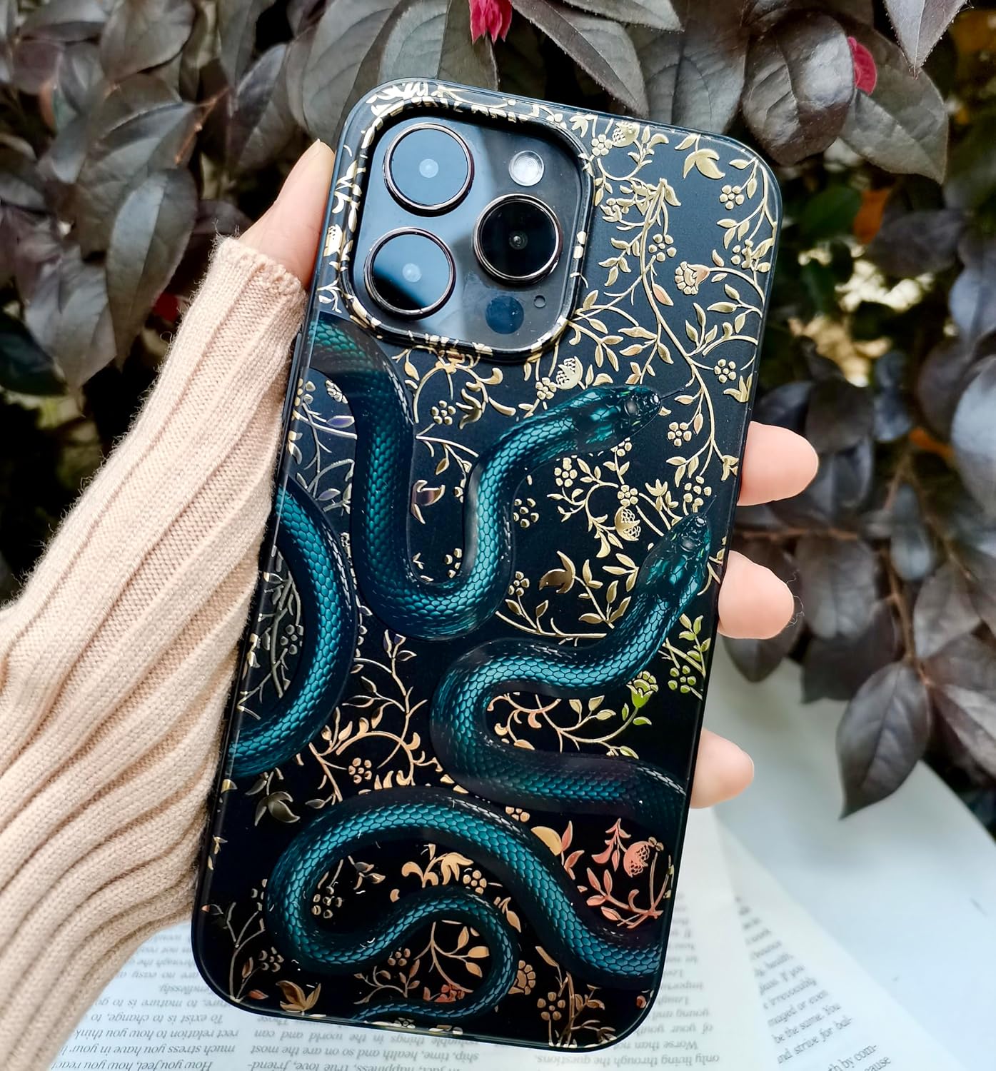 SCORPIFY for iPhone 14 Plus Case [Compatible with MagSafe] with Matte Black Double Snake Design, Cute Magnetic Phone Cover for Women Girls and Men, Slim Shockproof Bumper with Gold Accents