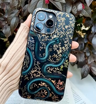 SCORPIFY iPhone 13 Pro Max用 ケース MagSafe対応 マットブラックのダブルスネークデザイン、かわいい磁気電話カバー、女性、女の子、男性用、スリムな耐衝撃バンパー、ゴールドのアクセント付き