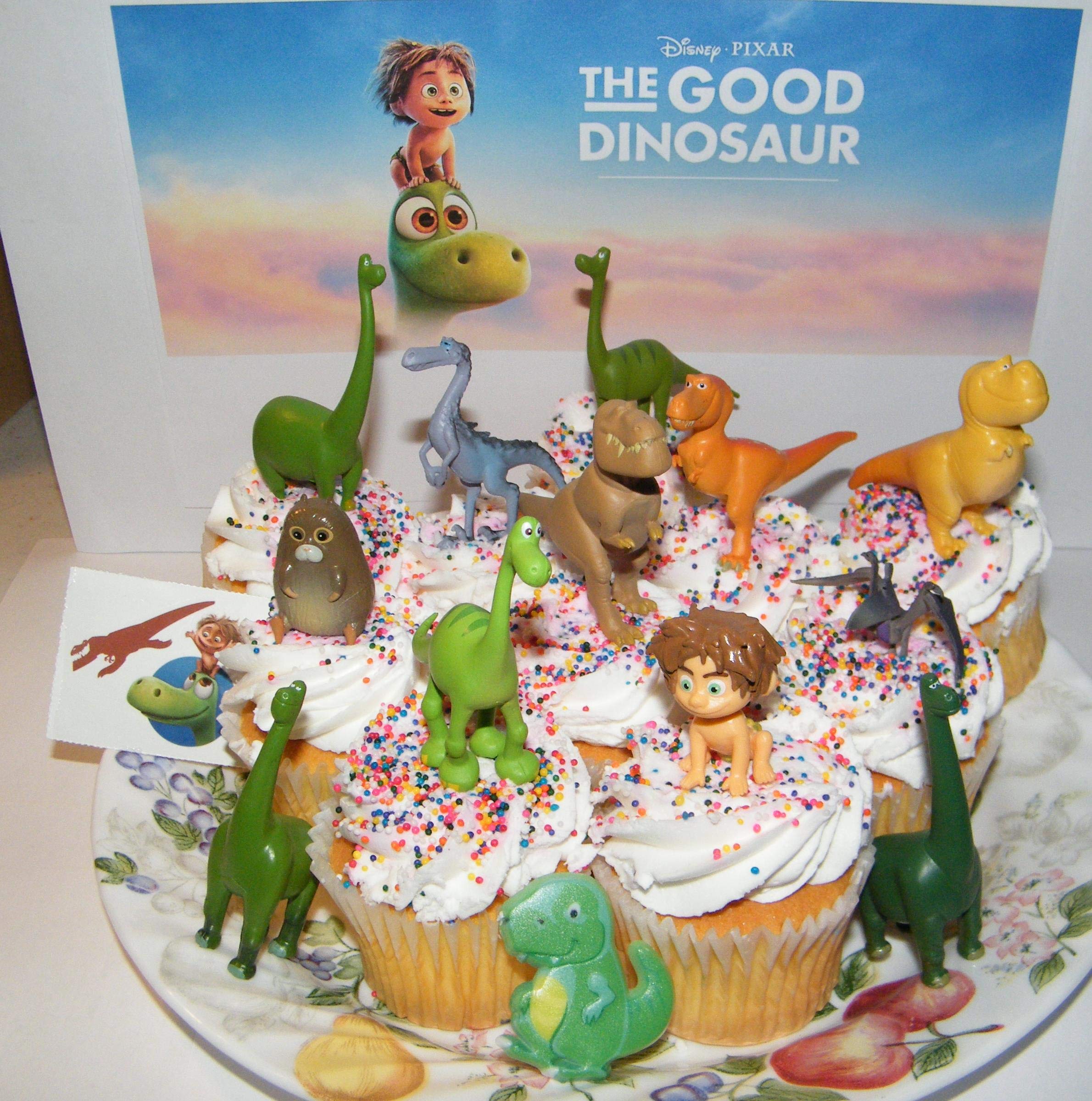 Fun Play The Good Dinosaur Movie Cake Topper Cupcake Figure Set With Dino Tattoo, Dino Ring and 12 Figures Featuring T-Rexs, Boy Spot, Arlo With Family and More!