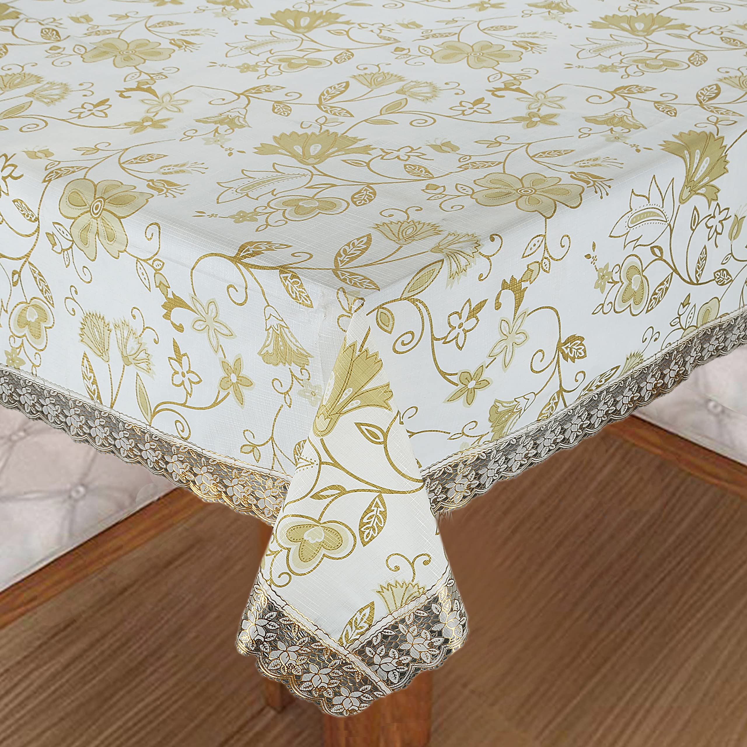 Homerz Polyvinyl Chloride Premium 8-10 Seater Dining Table Cover, Size 60 X 108 Inch Exact, Waterproof and Easy to Clean (White Floral), Rectangular-image-17