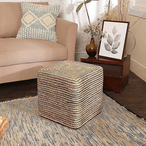 Miniatura 173 de REDEARTH · Taburete otomano de puf cubo, puf trenzado de yute para la sala de estar, dormitorio, guardería, patio, salón y otras habitaciones (14.5
