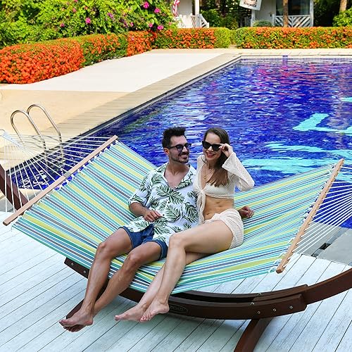 Miniatura 6 de Lazy Daze Hammocks Hamaca de secado rápido con barra esparcidora, hamaca doble para 2 personas con cadenas al aire libre, patio, piscina, patio