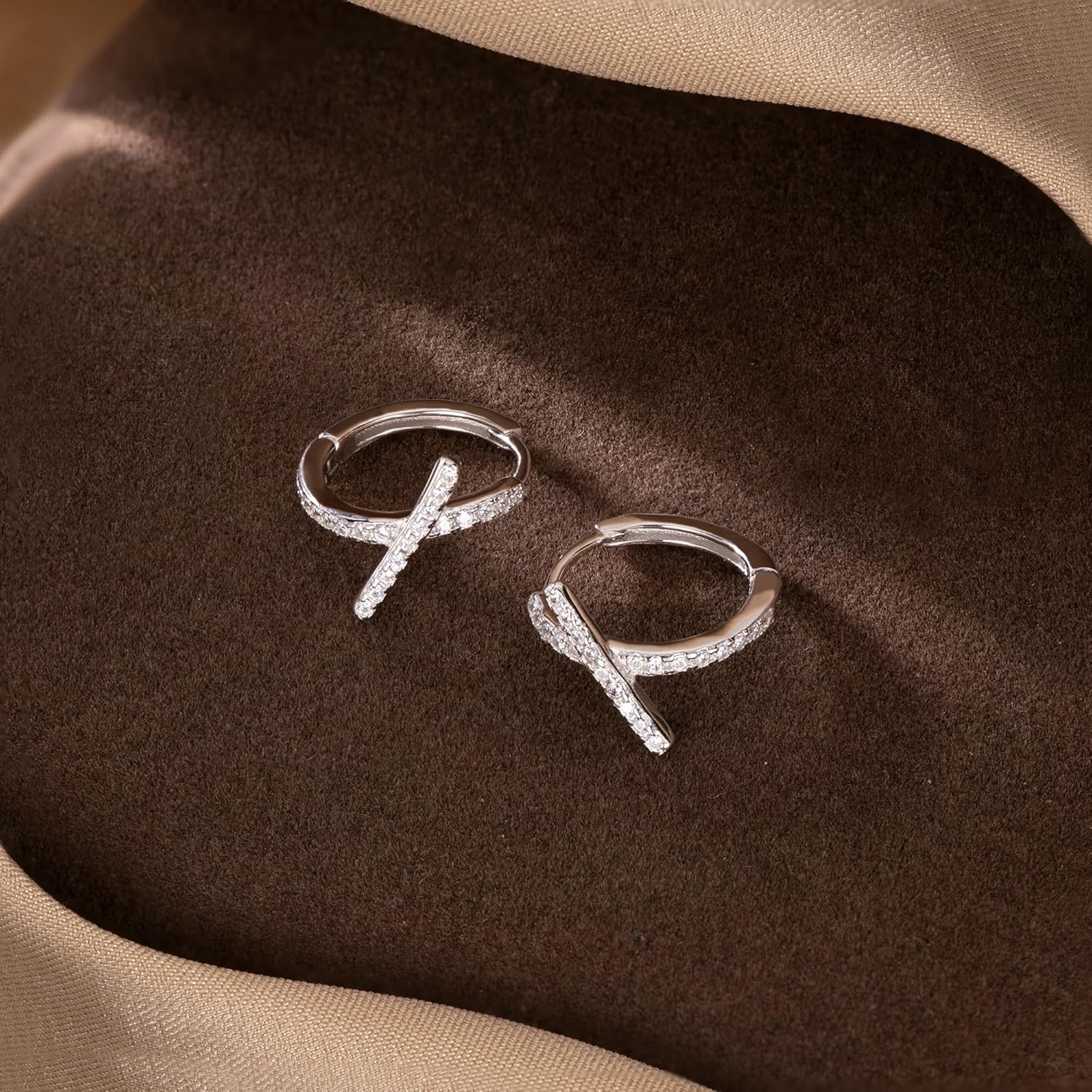 Reffeer Solid 925 Sterling Silver Letter X Hoop Earrings for Women Teen Girls CZ Hoop Earrings Huggie - Image 4