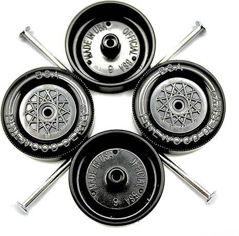 Pine Derby Car Official Scout Speed Wheels and Axles | Professionally Lathed | Pinewood Car Wheels | Maximum Velocity