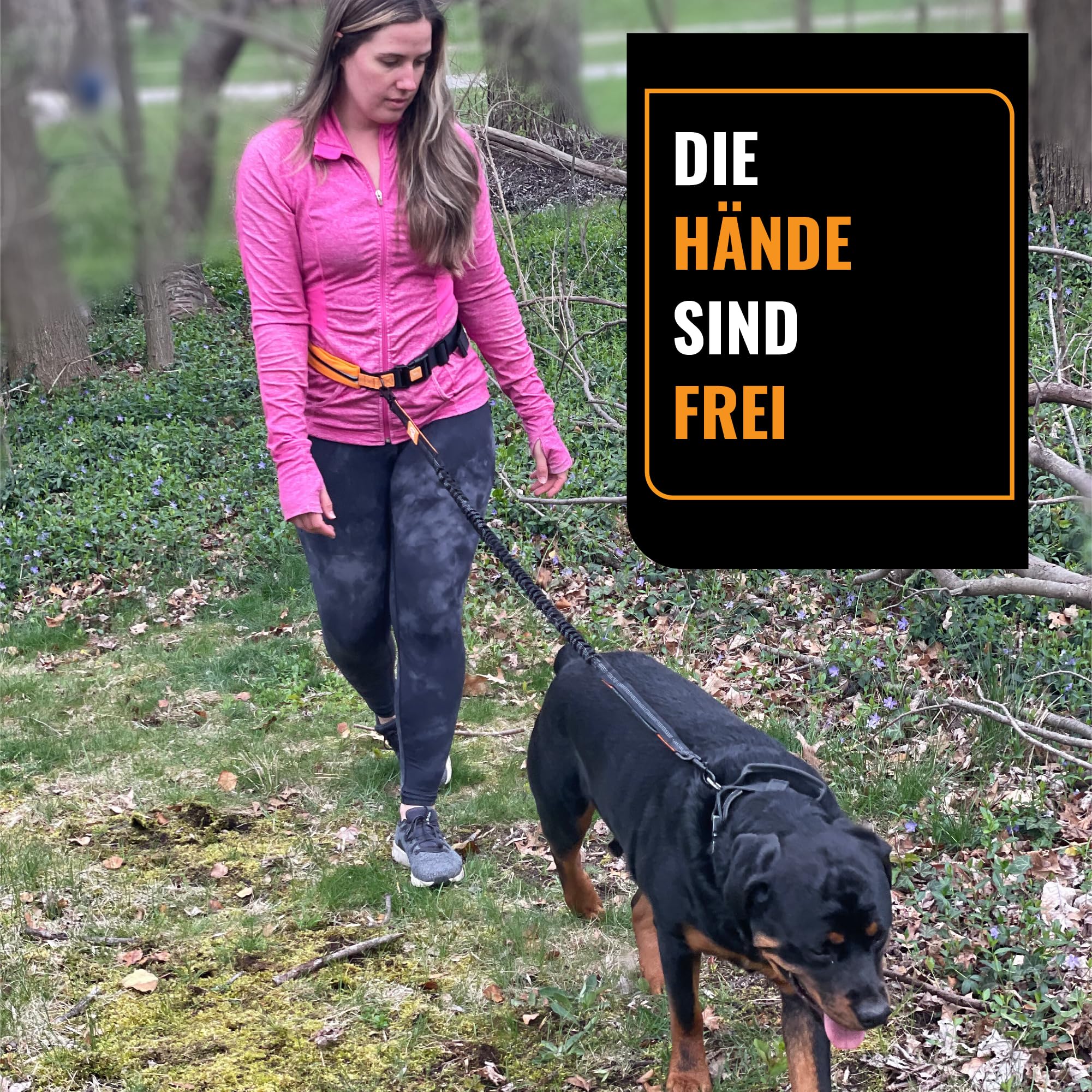 Barkswell Joggingleine Hunde mit Bauchgurt zum Laufen, Joggen, Wandern - Bauchgurt Hundeleine mit 2 Taschen für Wertsachen. - Freihandleine Hund für Grosse und Mittelgroße Hund