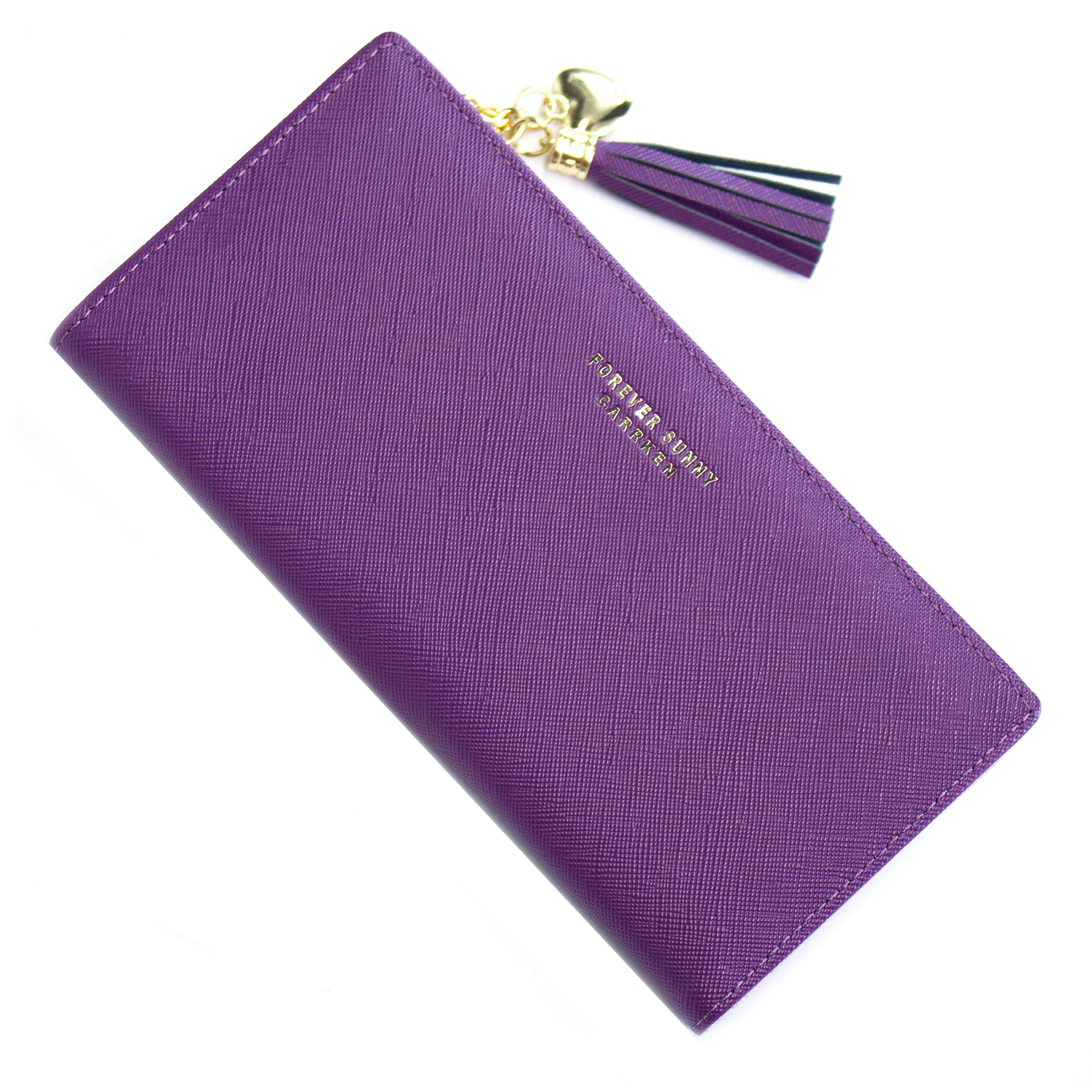 SUMGOGOSlim Wallet for Women Long Tassel Zipper Clutch Purse Handbag Card Case Wallet, purple, Minimalist