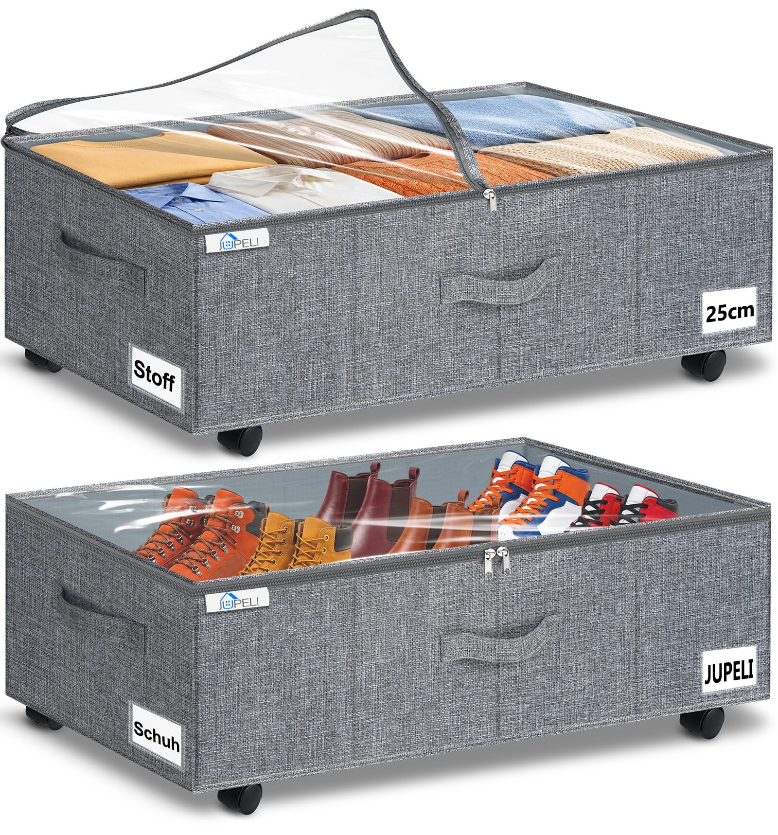 25 cm hohe Unterbettkommode mit 5 Rollen, 75 L Unterbett-Aufbewahrungsbox