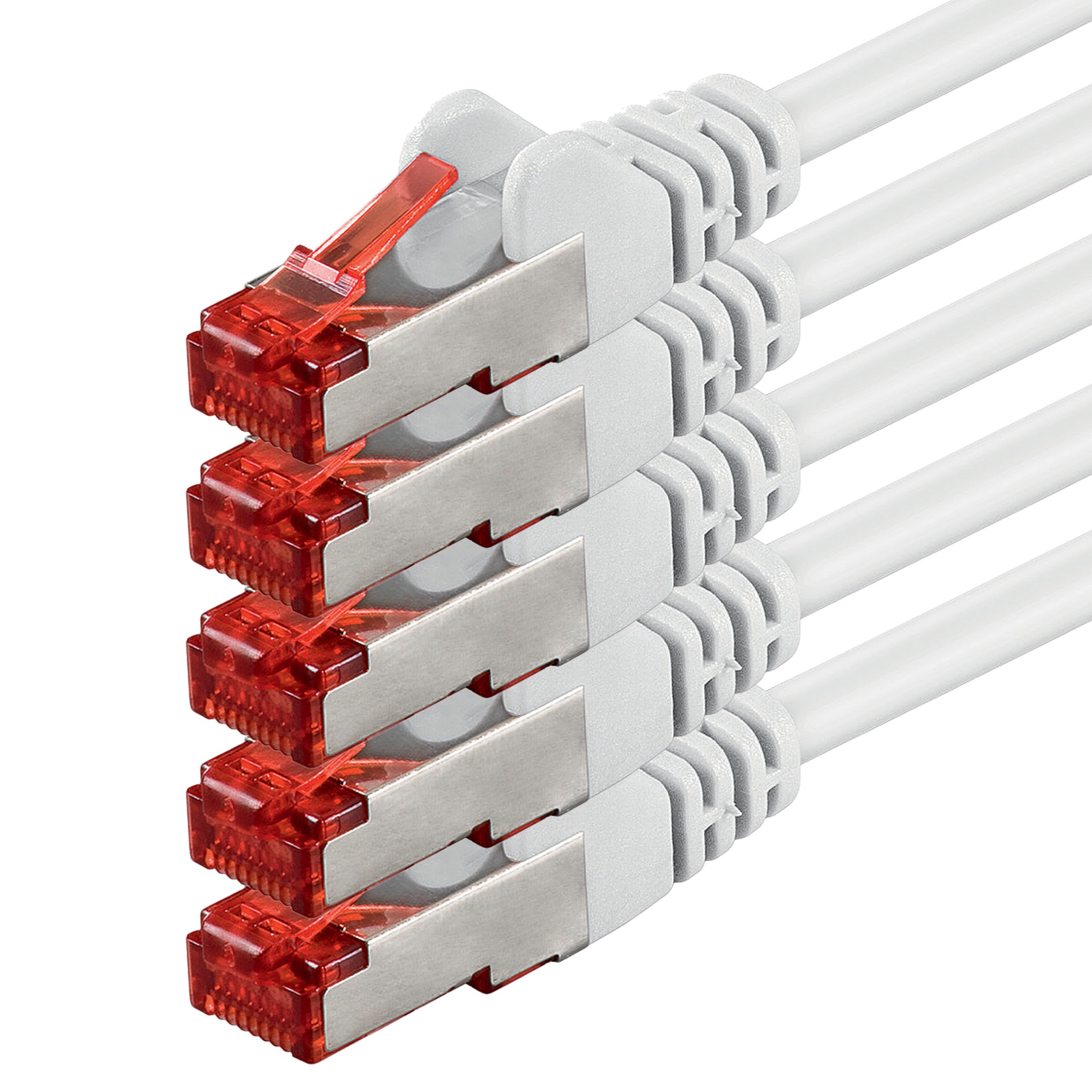 1aTTack.de 5x 0,5m Cat6 Ethernet Kabel RJ45 SFTP Netzwerkkabel LAN Patchkabel Weiß für Router Switch Gaming PC Smart TV Konsole – Hochgeschwindigkeit Gigabit geschirmtes Kabel