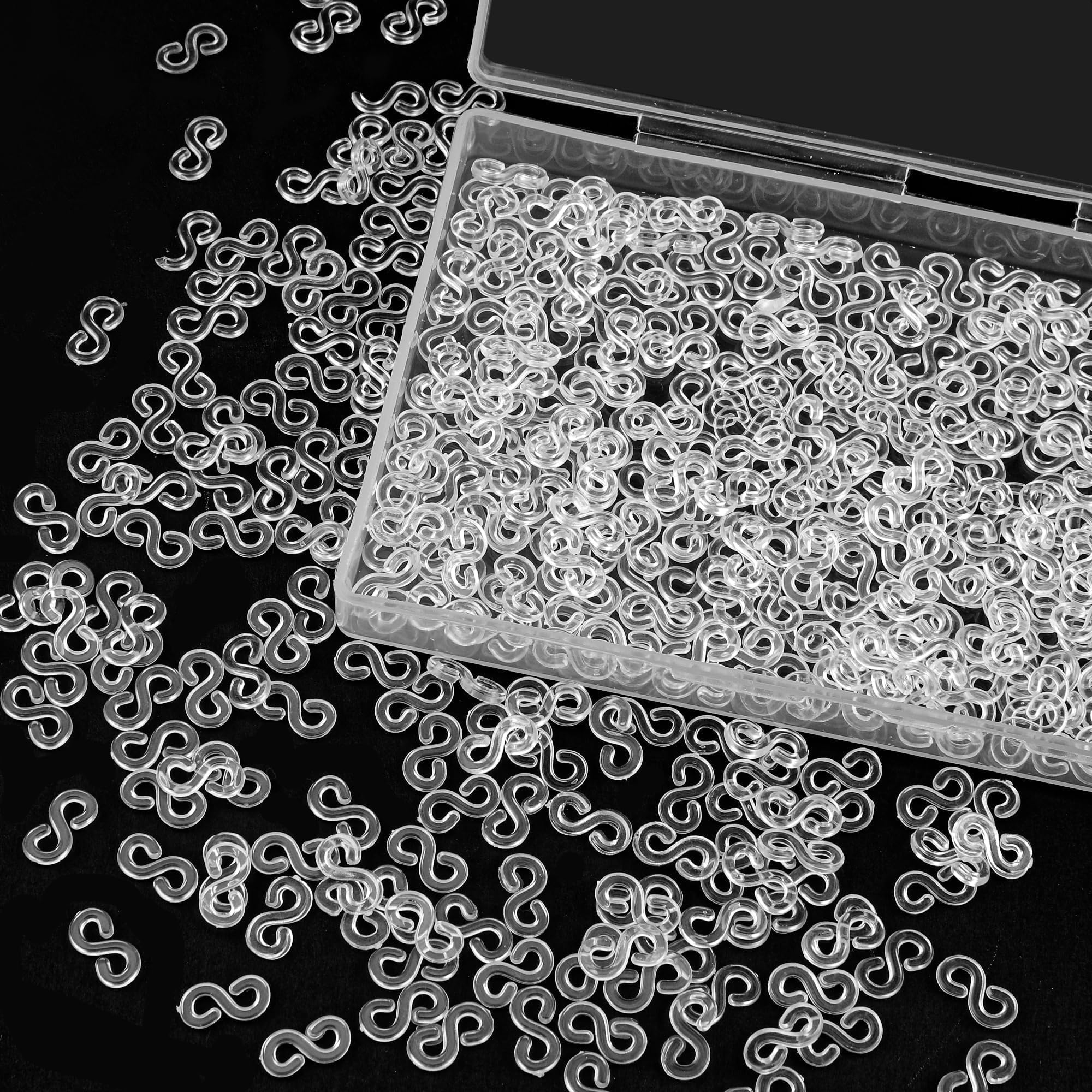 Dolaso Transparent 500 Pieces S Clips Loom Bands Clips Rubber Band Kit Plastic Connectors,Clear Loom Bands S Clips,Suitable For Craft Making Diy Bracelet Woven Connector Necklace Jewelry Accessories(Clear)