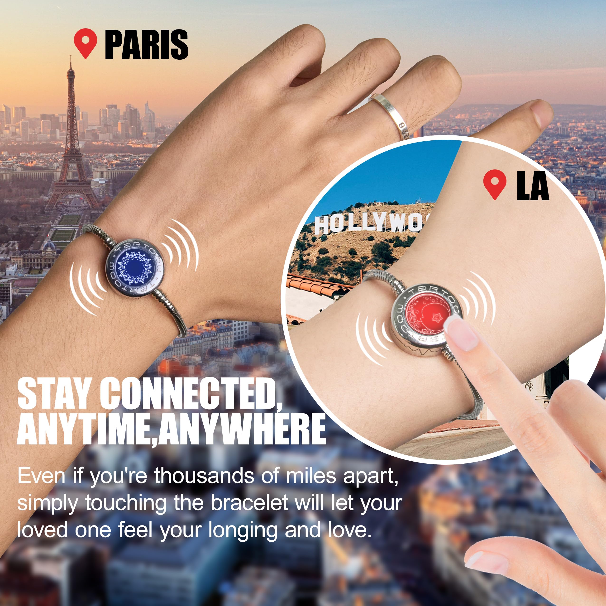 Pulseras de Vibración de Toque a Larga Distancia Regalos para Relaciones a Larga Distancia para Novia y Novio Pulseras de Amor para Parejas Bluetooth S001