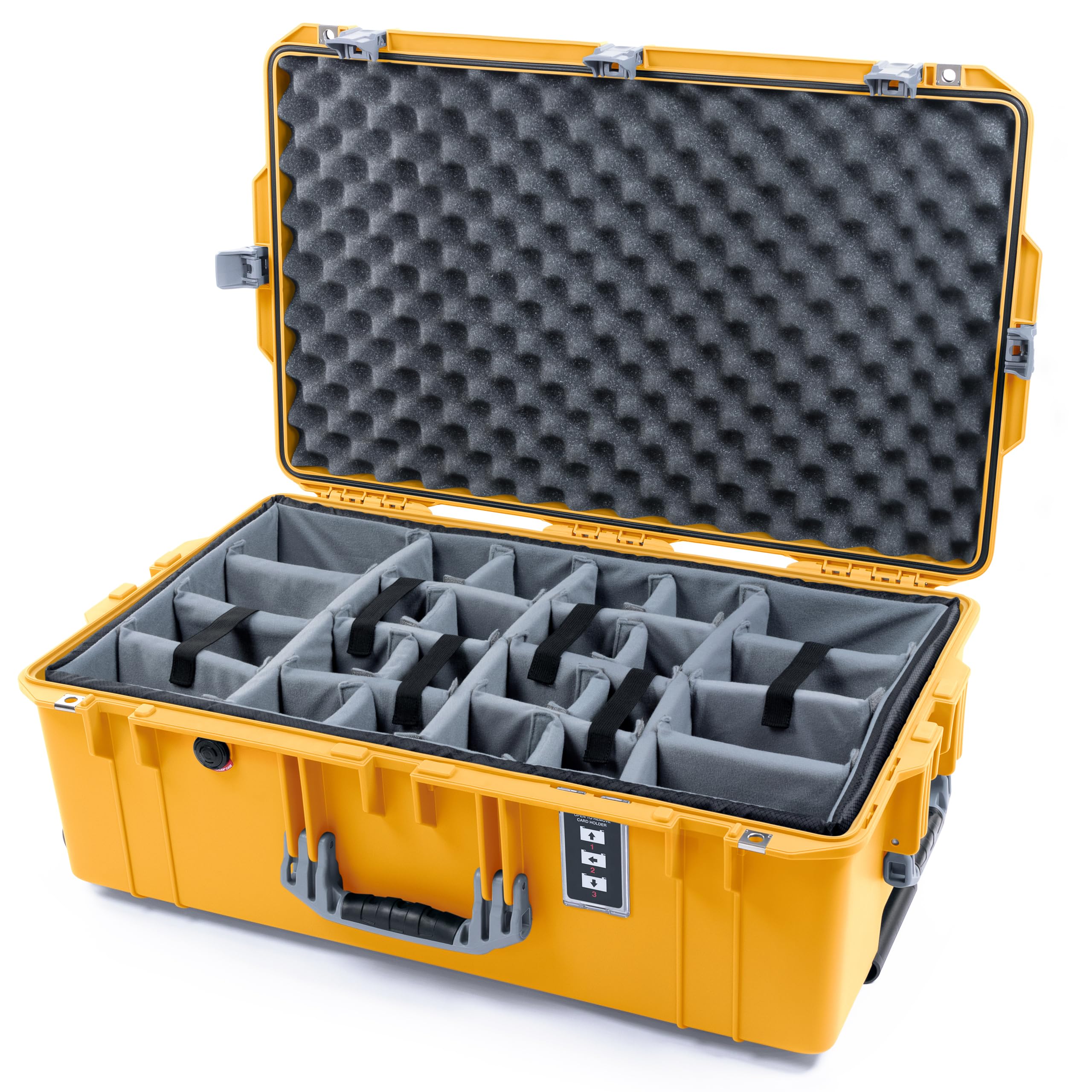 Pelican 1595 Case by ColorCase - Yellow - Large Sized Waterproof Case with Grey Padded Dividers & Convoluted Lid Foam - Silver Handles & Latches