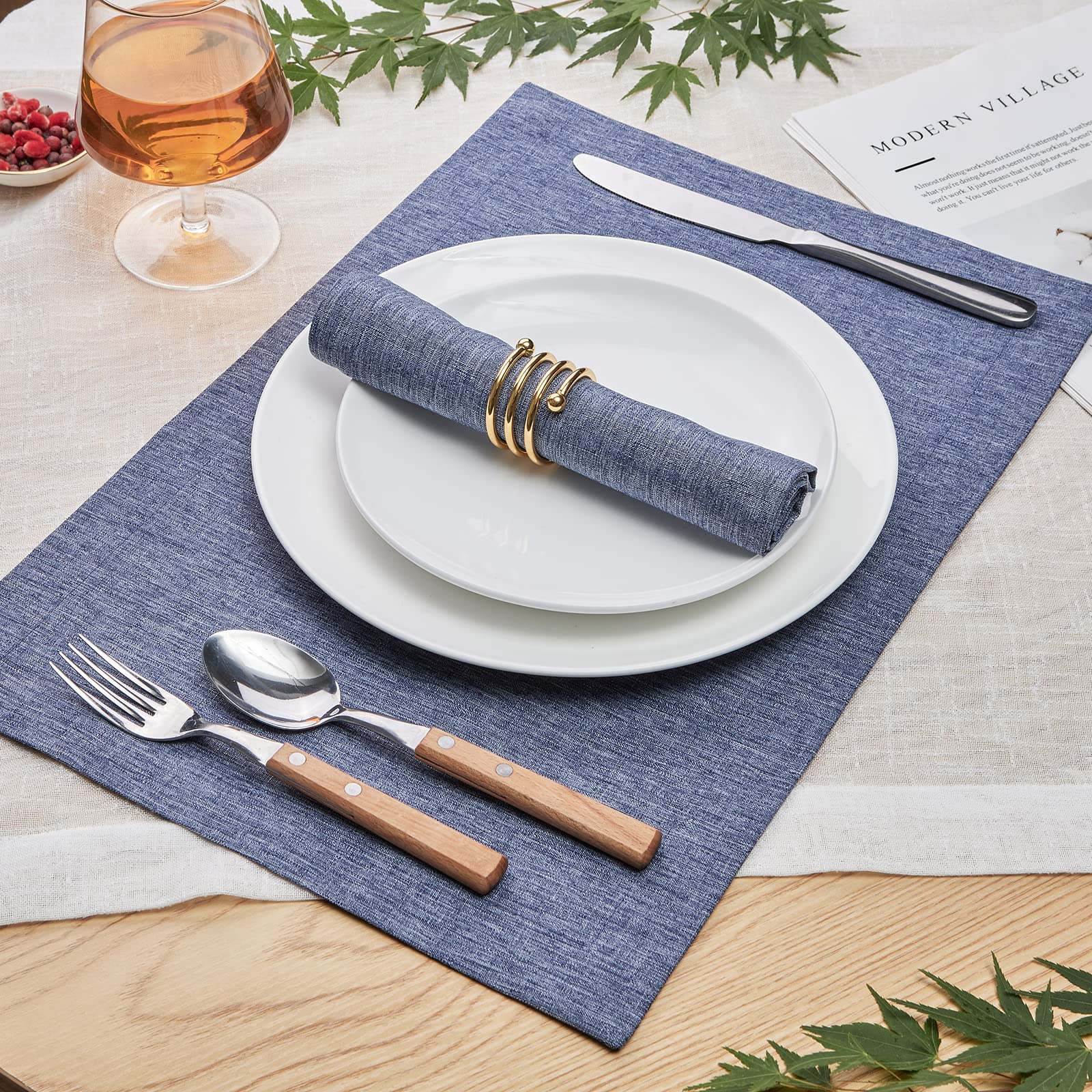 6 Stück Tischsets Aus Stoff Im Leinen-Look – 33x48 Cm, Hitzebeständig, Maschinenwaschbar, Schwarz