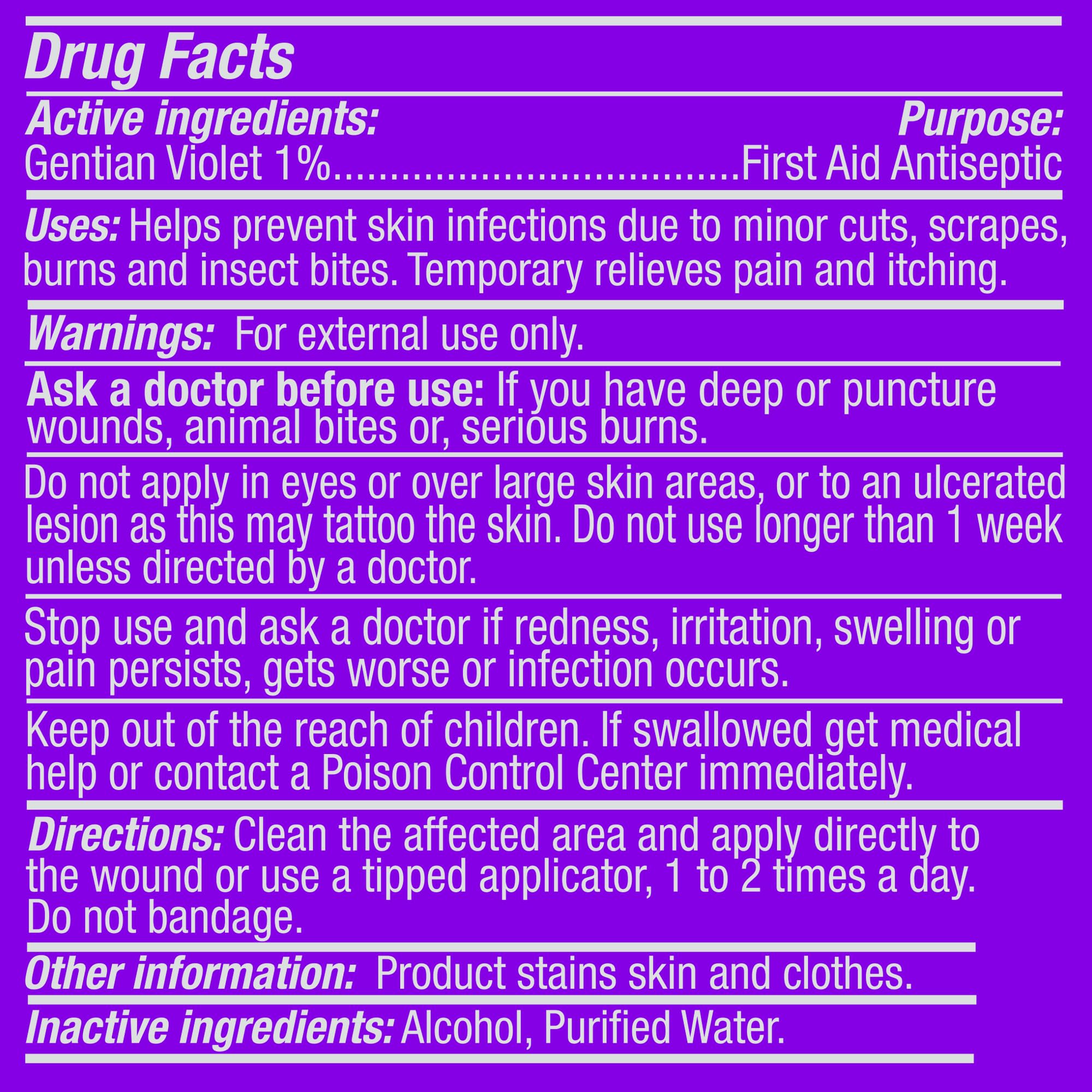 Arymar Gentian Violet 1% USP Solution, First Aid Antiseptic for Small Cuts, Bruises, and Minor Burns, Brush Applicator Cap, 1oz Each, Pack of 2