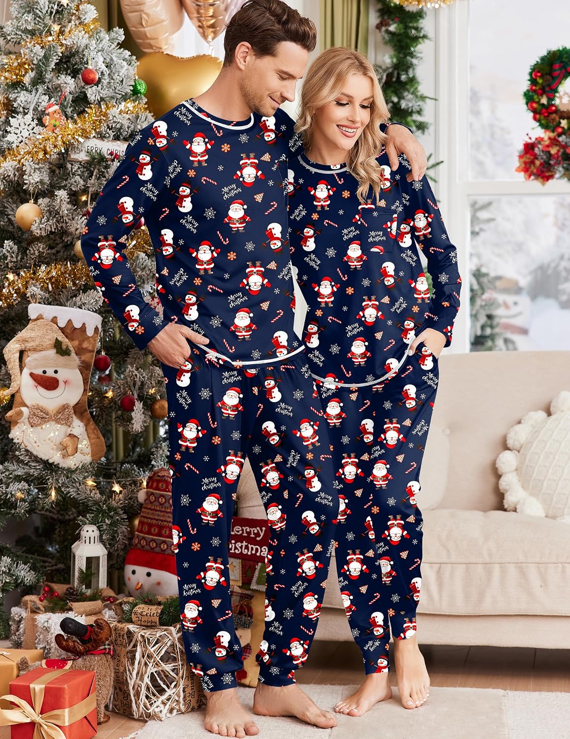 Ekouaer Family Christmas Pajamas Matching Sets Long Sleeve Holiday Pjs Sleepwear 2 Piece Lounge Sets S-XXL