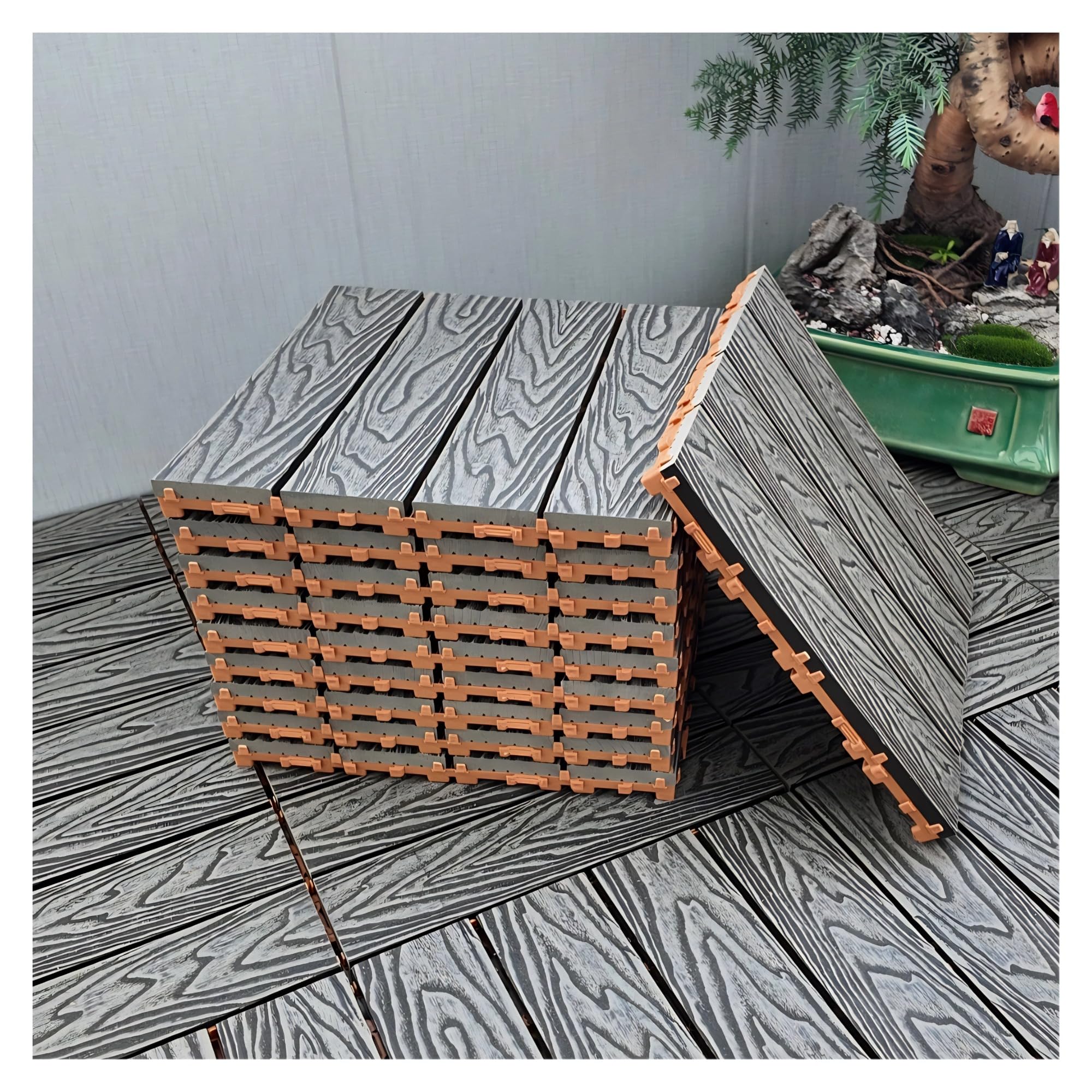 22 Pcs Composite Wood Patio Deck Tiles, Interlocking Flooring
