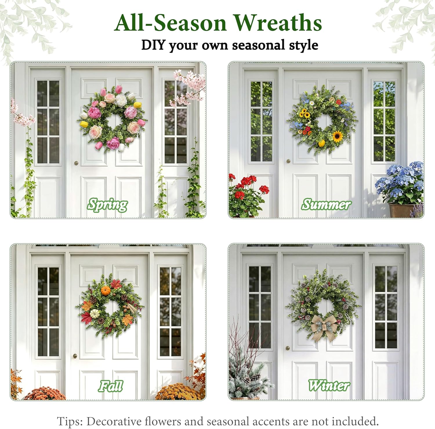 26 Inch Large Boxwood Wreath for Front Door, Spring & Summer Artificial Wreath with Patriotic & Burlap Sash, Faux Greenery Year-Round Farmhouse Wedding Porch Window, Indoor Outdoor Decor