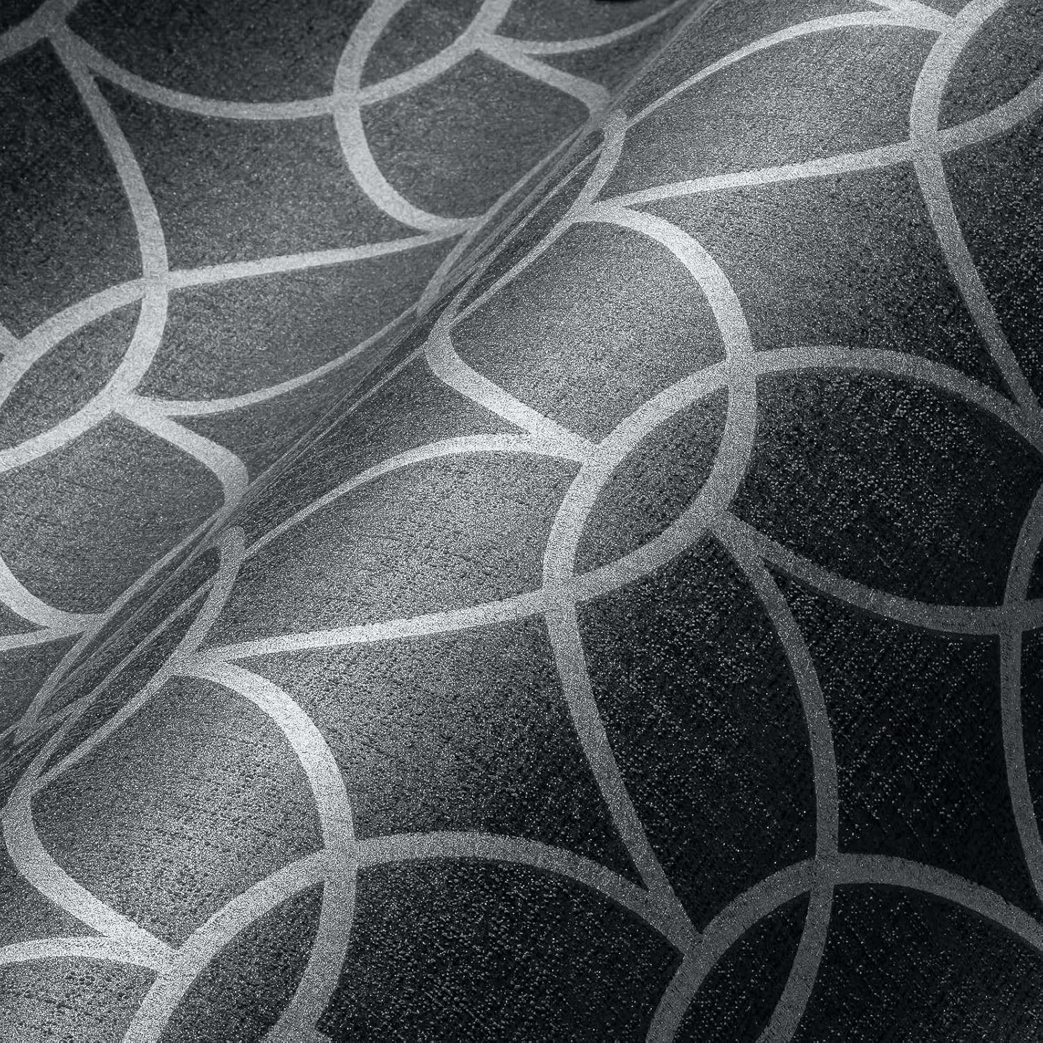 Geometric Wallpaper Villa Non-Woven Wallpaper 10.05 m x 0.53 m Grey Silver Made in Germany 375645 375645