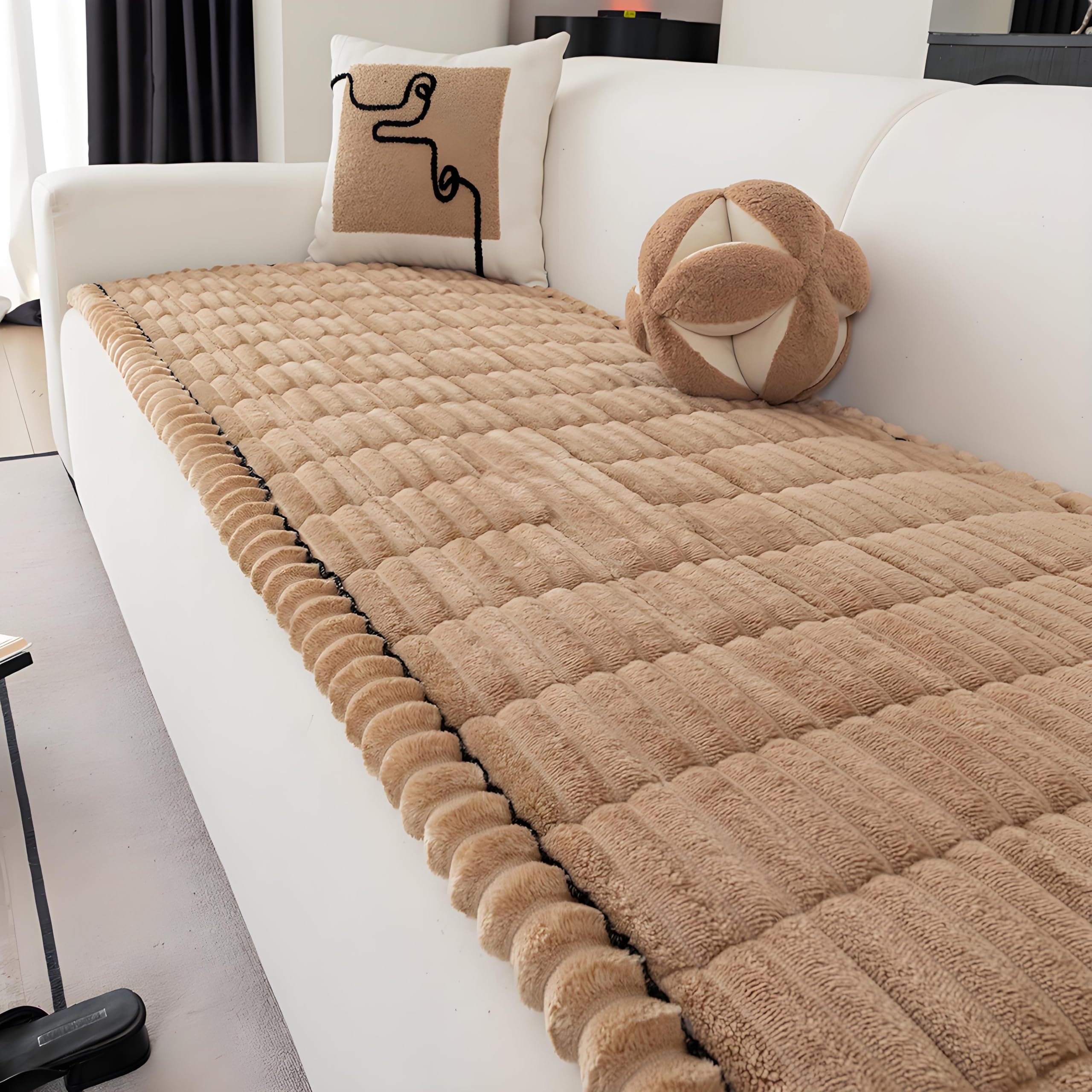 SRFYBGPY Pet Couch Covers for Sofa,Couch Covers for Dogs Washable,Non-Slip Sofa Cushion,Couch Covers for Cushion Couch Sofa Pet Friendly (Light Brown, 27.6" x 70.9")