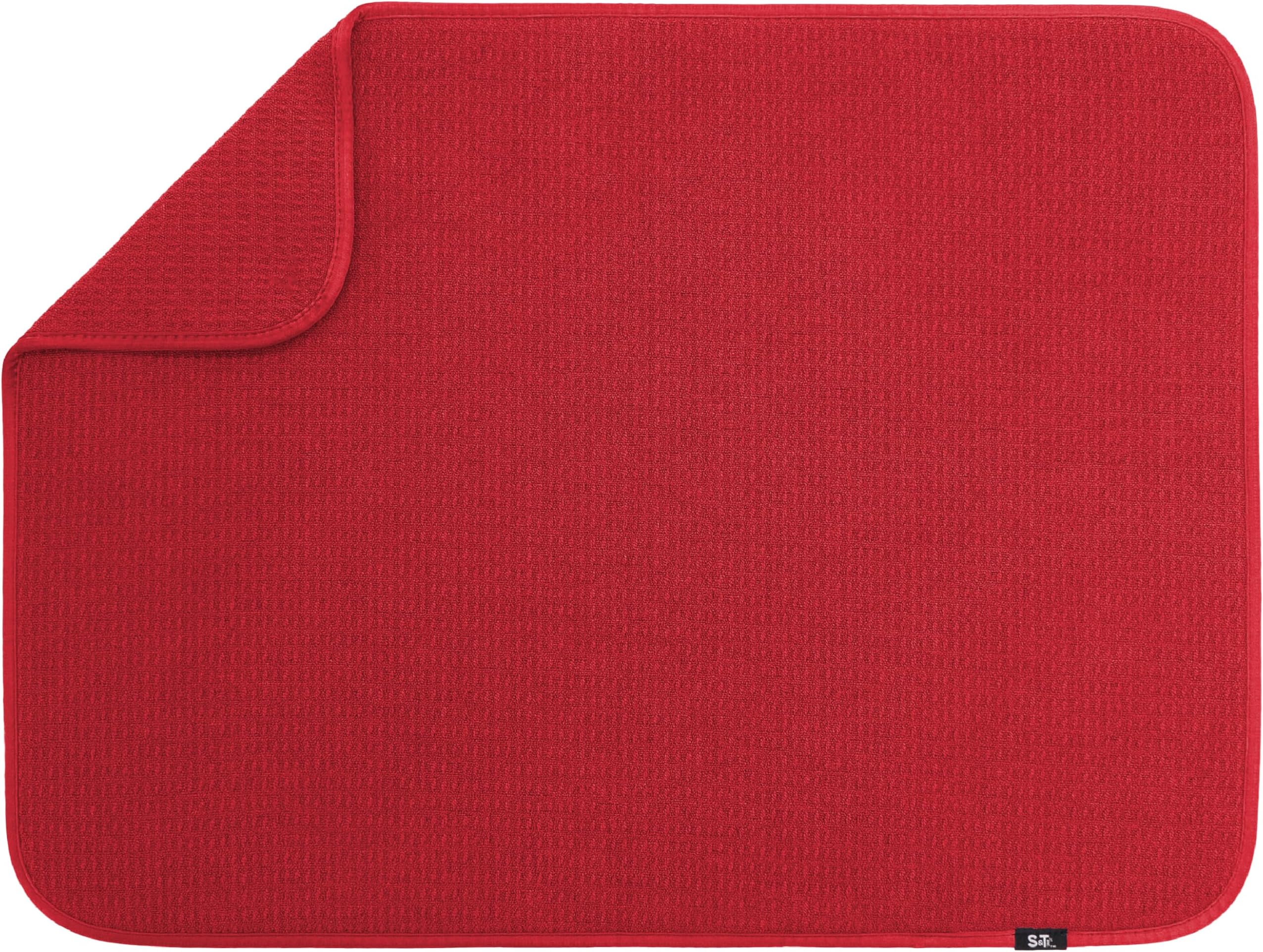 S&T INC. Absorbent, Reversible XL Microfiber Dish Drying Mat for Kitchen, 18 Inch x 24 Inch, Racer Red