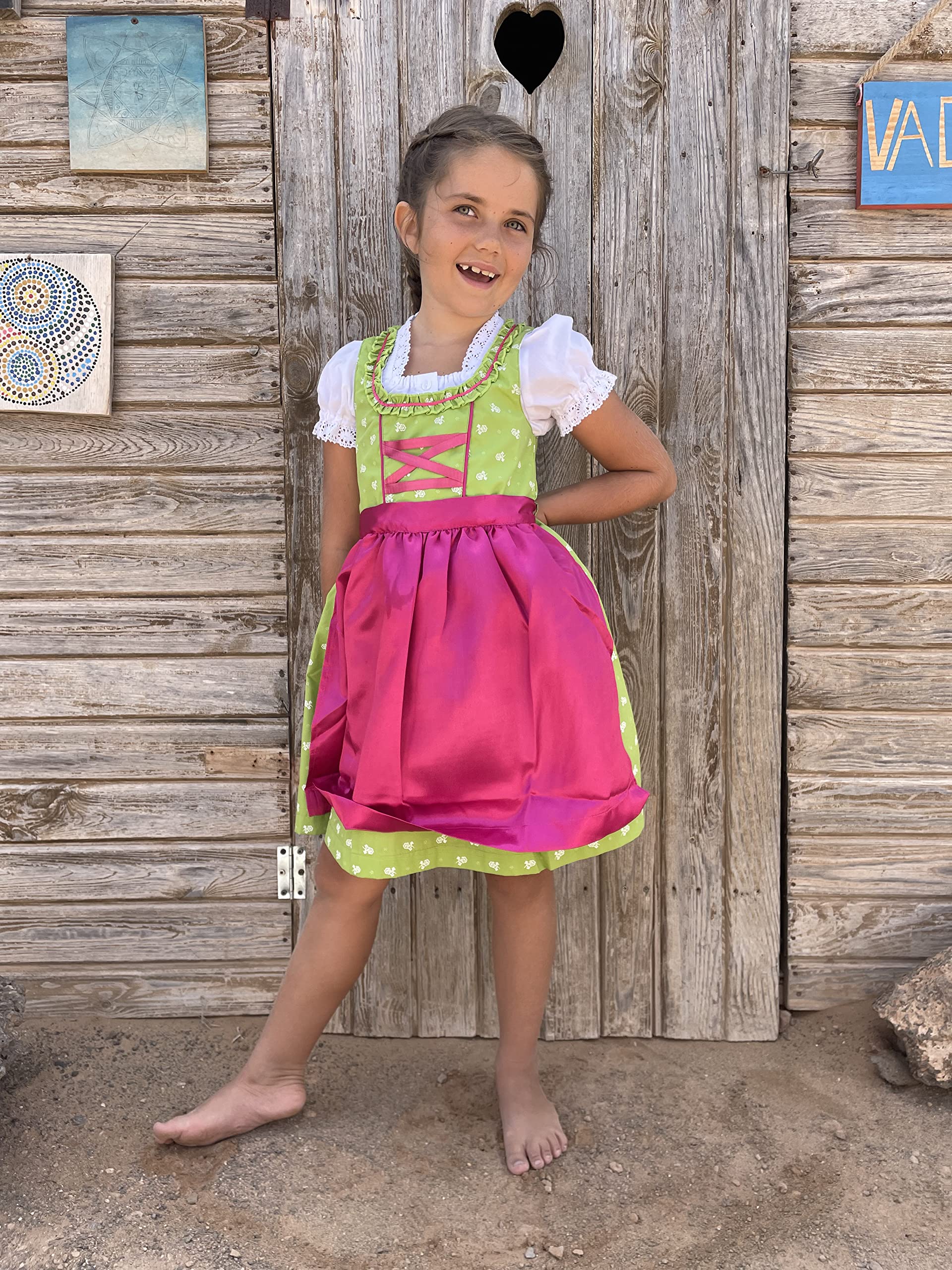 Ramona Lippert® - Dziecięca sukienka Dirndl dla dziewczynek - dirndl Franziska w kolorze jasnozielonym - 3-częściowa sukienka ludowa - moda ludowa - strój ludowy z fartuchem