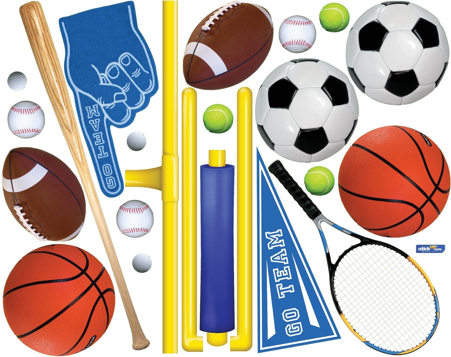 iStickUp Sports Fan Removable Wall Decal, S, Blue/Yellow/Orange/Brown