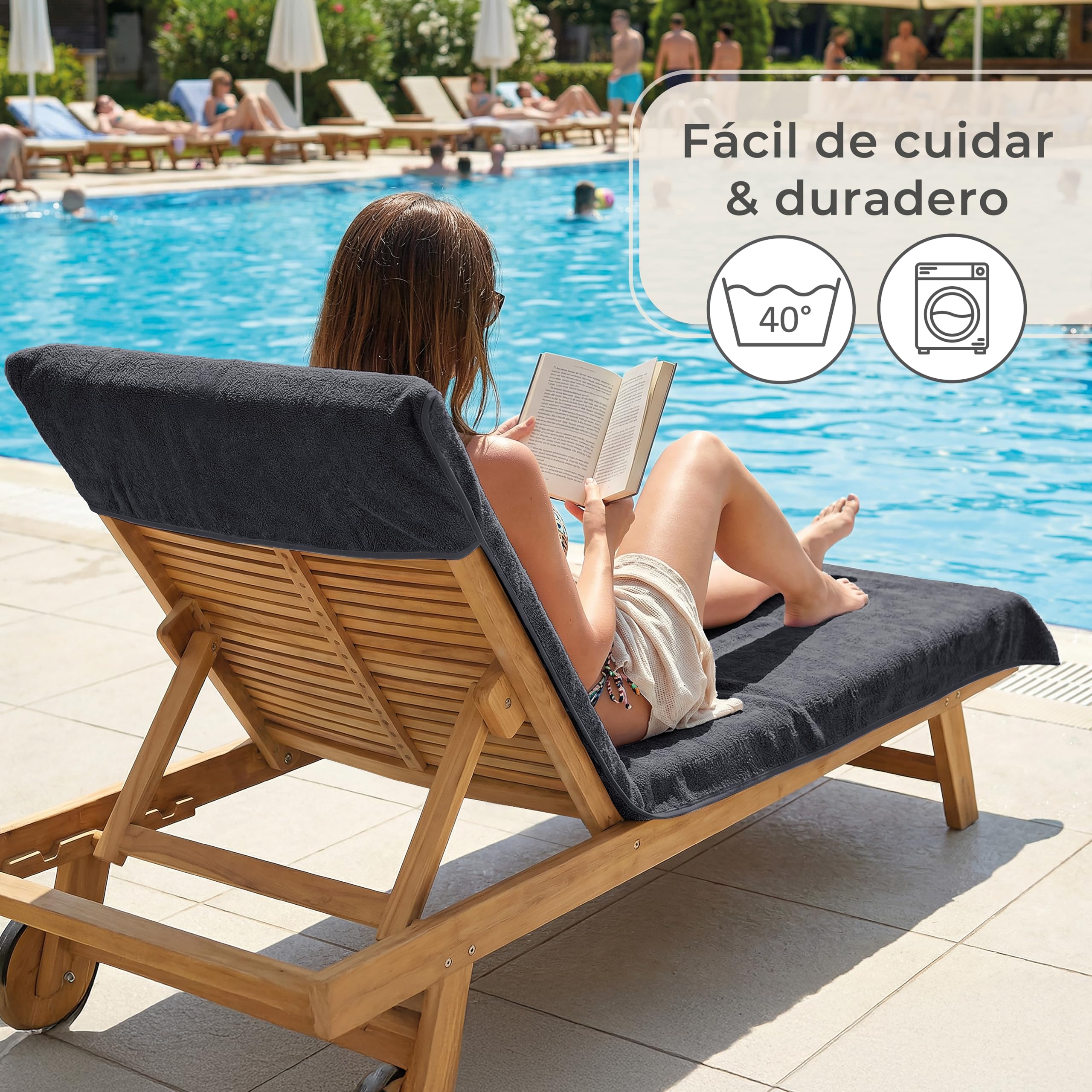 LAYNENBURG Toalla para Tumbona de jardín - 100% algodón - Oeko-Tex 100 - Funda de Toalla de Rizo para Tumbona - Funda de Hamaca para Playa, Piscina (75x200 cm Antracita)