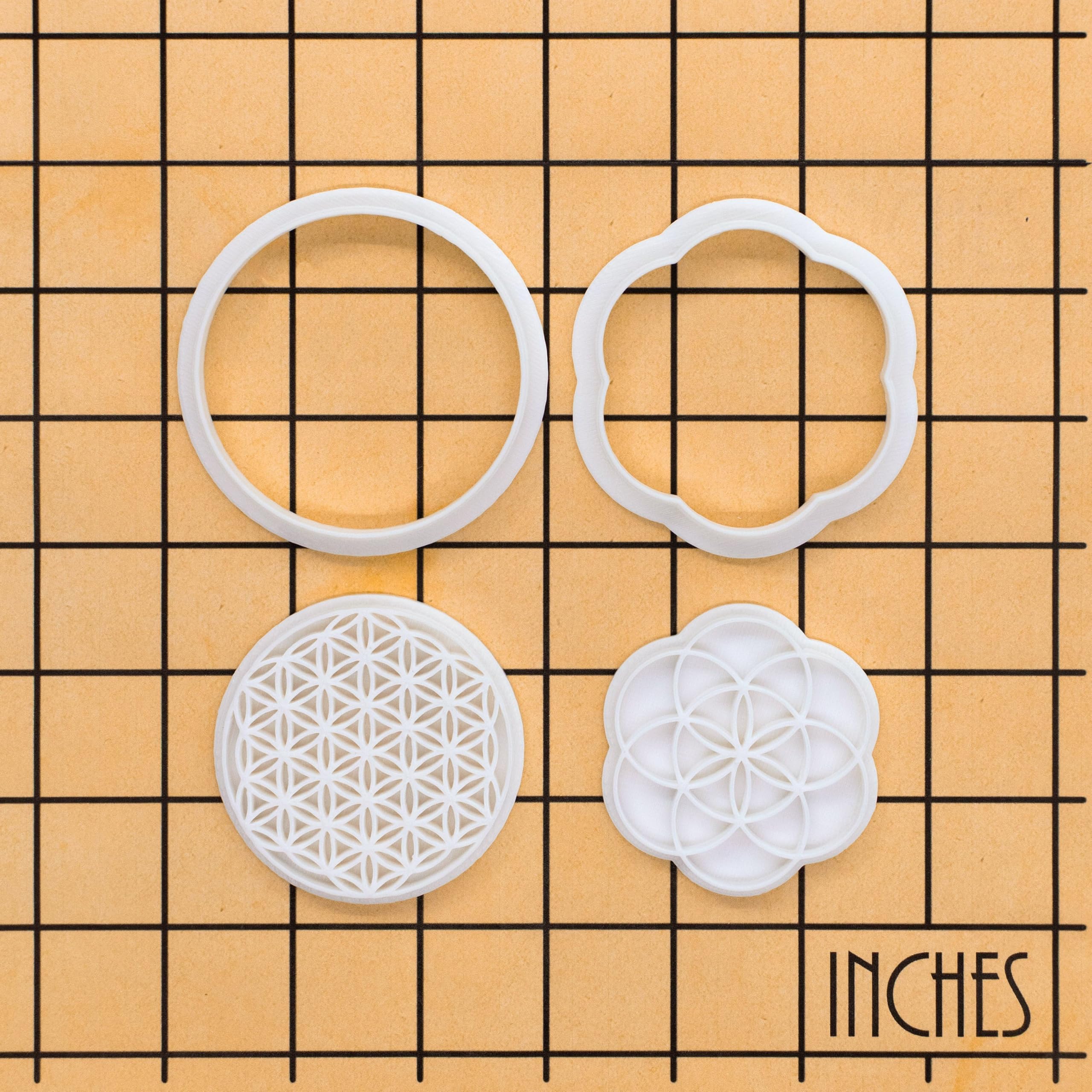 BAKERLOGY Set mit 2 Mini Keksausstecher & Stempel, Blume des Lebens und Saat des Lebens, Heilige Geometrie für Kekse, Fondant und Modelliermasse, Meditations-Thema, Ausstecher Ausstechform