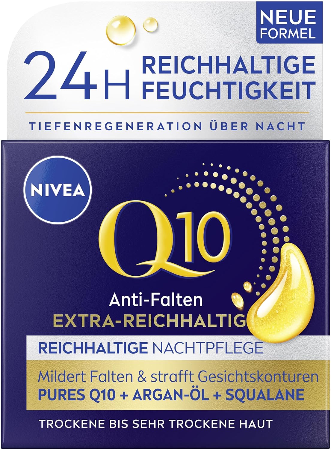 NIVEA Q10 Anti‑Wrinkle Extra‑Rich Night Cream for Face 50 ml – Nourishing Nighttime Facial Cream with Coenzyme Q10 and Argan Oil – Lightweight Overnight Formula