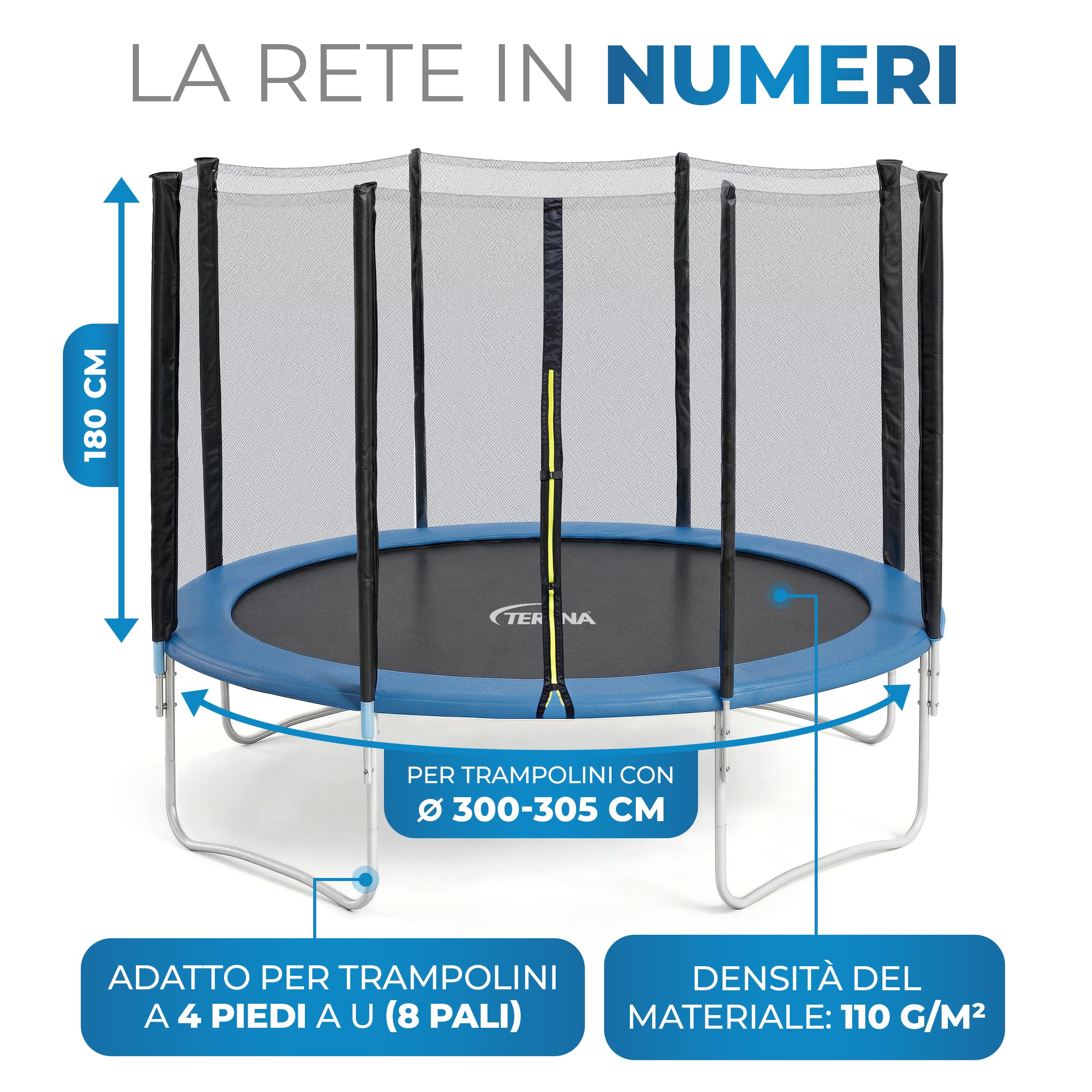 Terena® Replacement Net Rete di Sicurezza per Trampolino 2,4 m 305 – 366 – 396 – 430 – 460 – 488