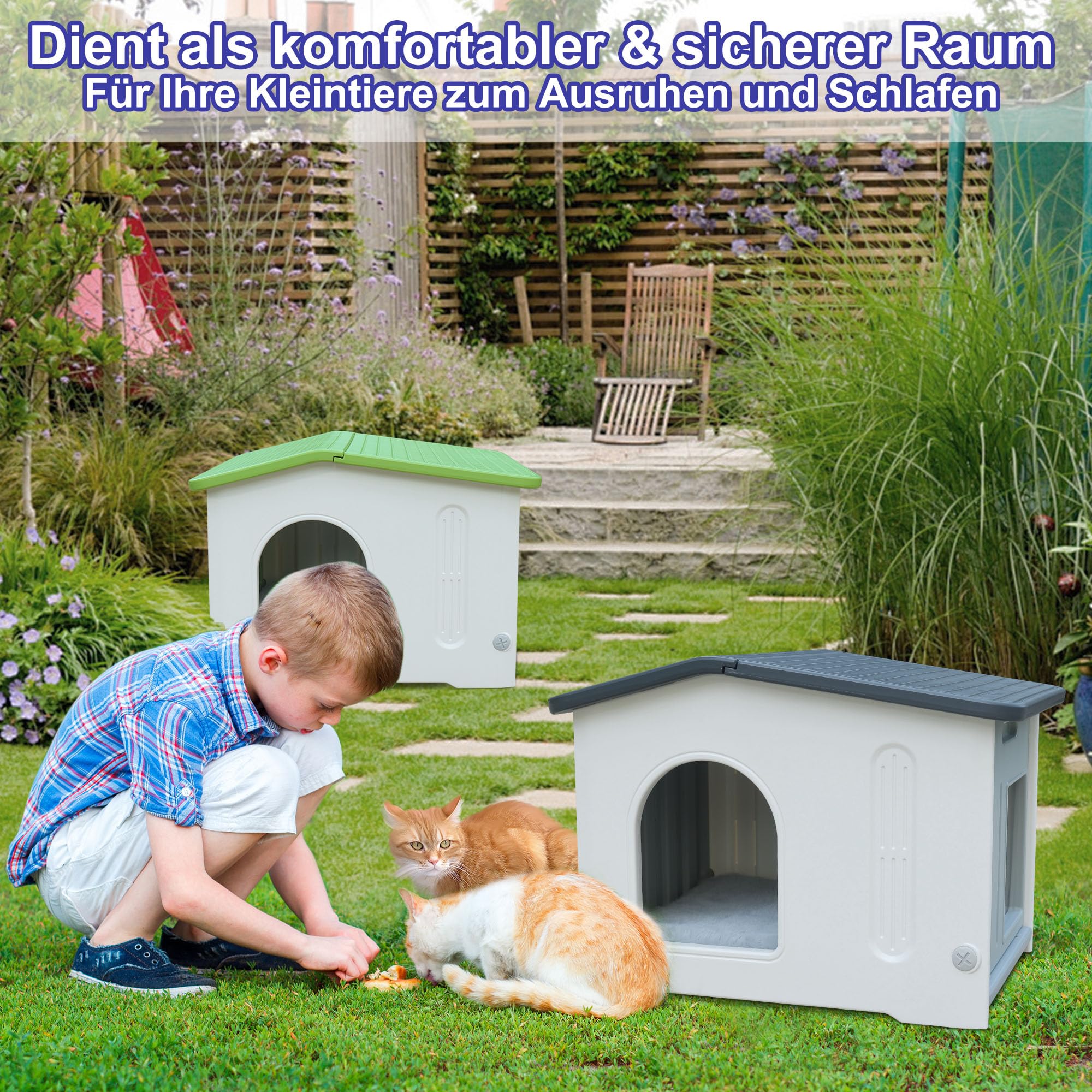 Caseta para gatos de interior de plástico salvaje - Casa al aire libre para gatos y cachorros - Gris