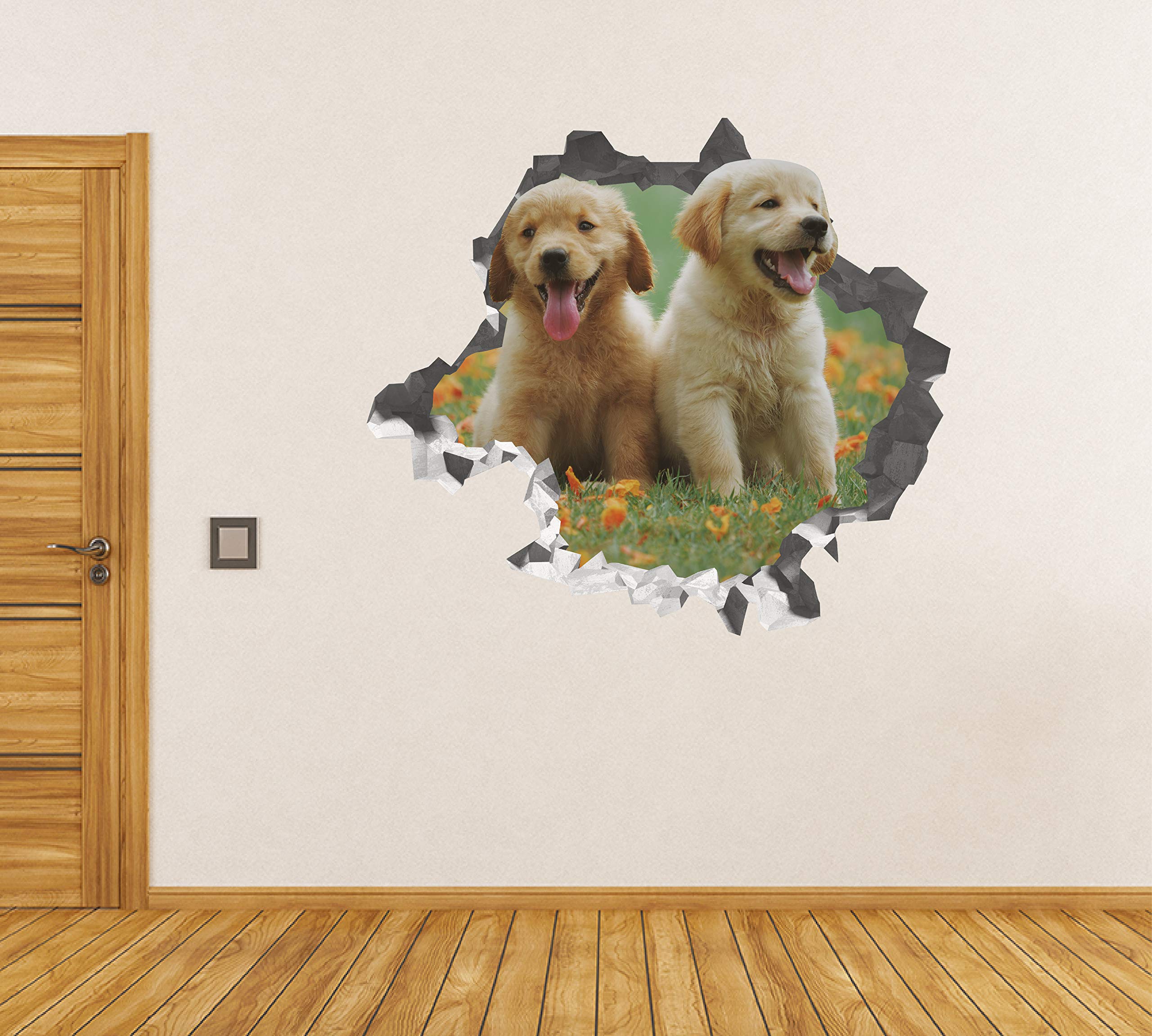 Cachorros Golden Pegatina - Calcomania Animales - Decoración de Cuartos Niños - Sticker de Cachorro - Decoración Infantil - JS362 (Grande: 102 cm x 91 cm)