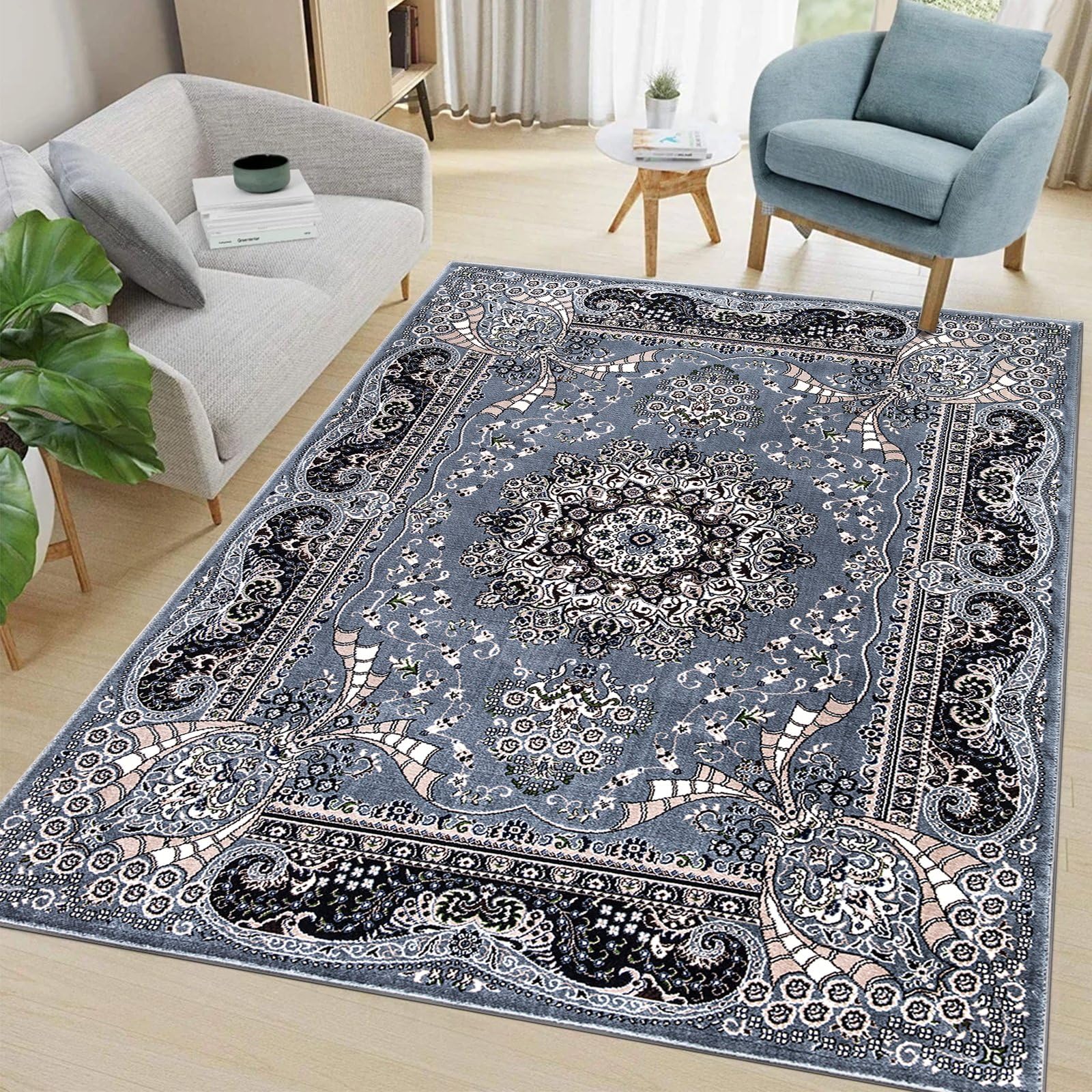 renoazul® Washable Vintage Rugs Living Room Large 200x290 cm - Soft Grey Carpets For Living Room - Rada Traditional Area Rug for Bedroom — image 1