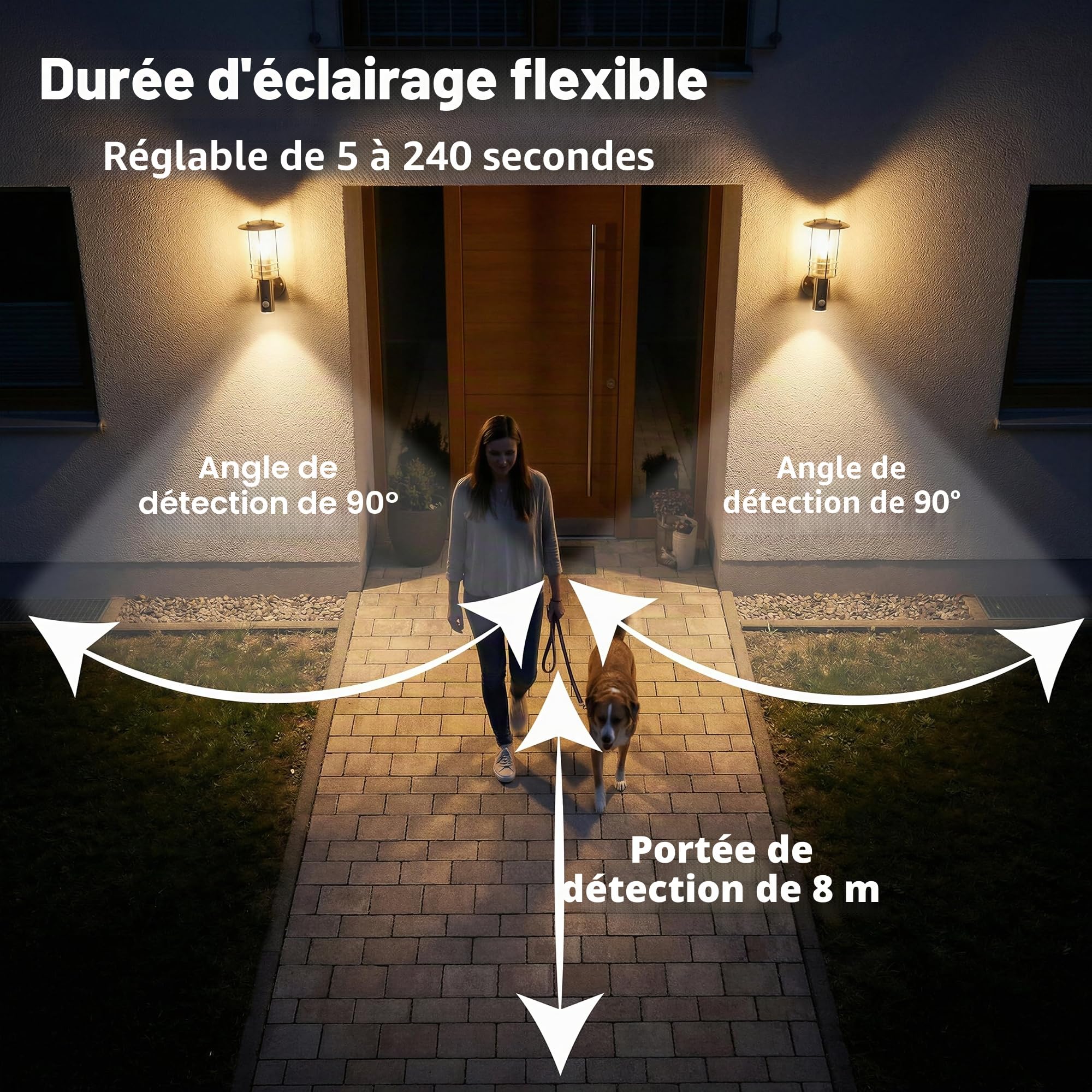grafner® Design Applique murale en acier inoxydable avec détecteur de mouvement E27 Lampe murale intérieur et extérieur IP44