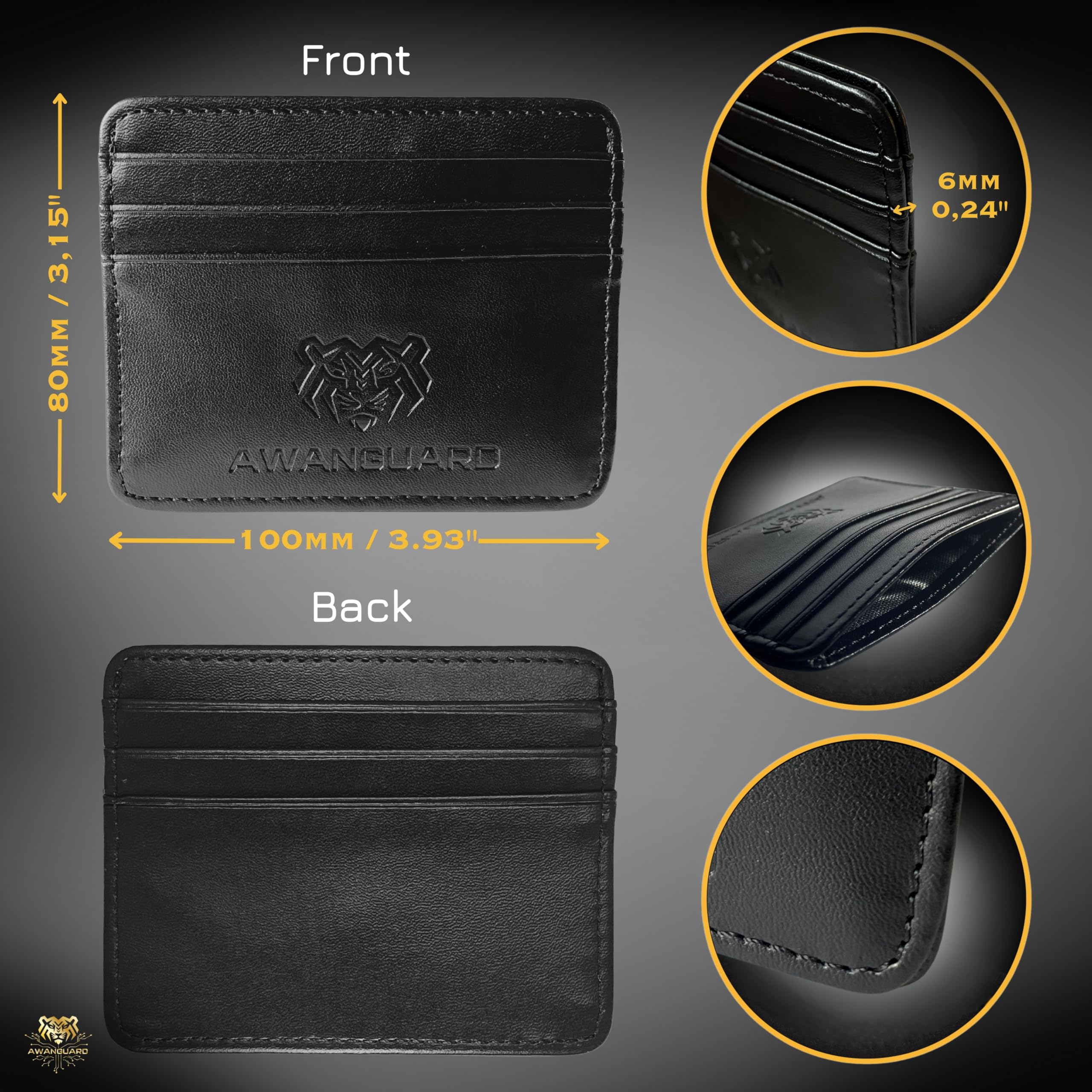 AWANGAURD - PU Leather Money Clip Card Holder Unisex Slim Wallet with Cash Compartment, for Men and Women, Black. Quick Access Compartment, Sleeve Case Holder, Portable Card Holder