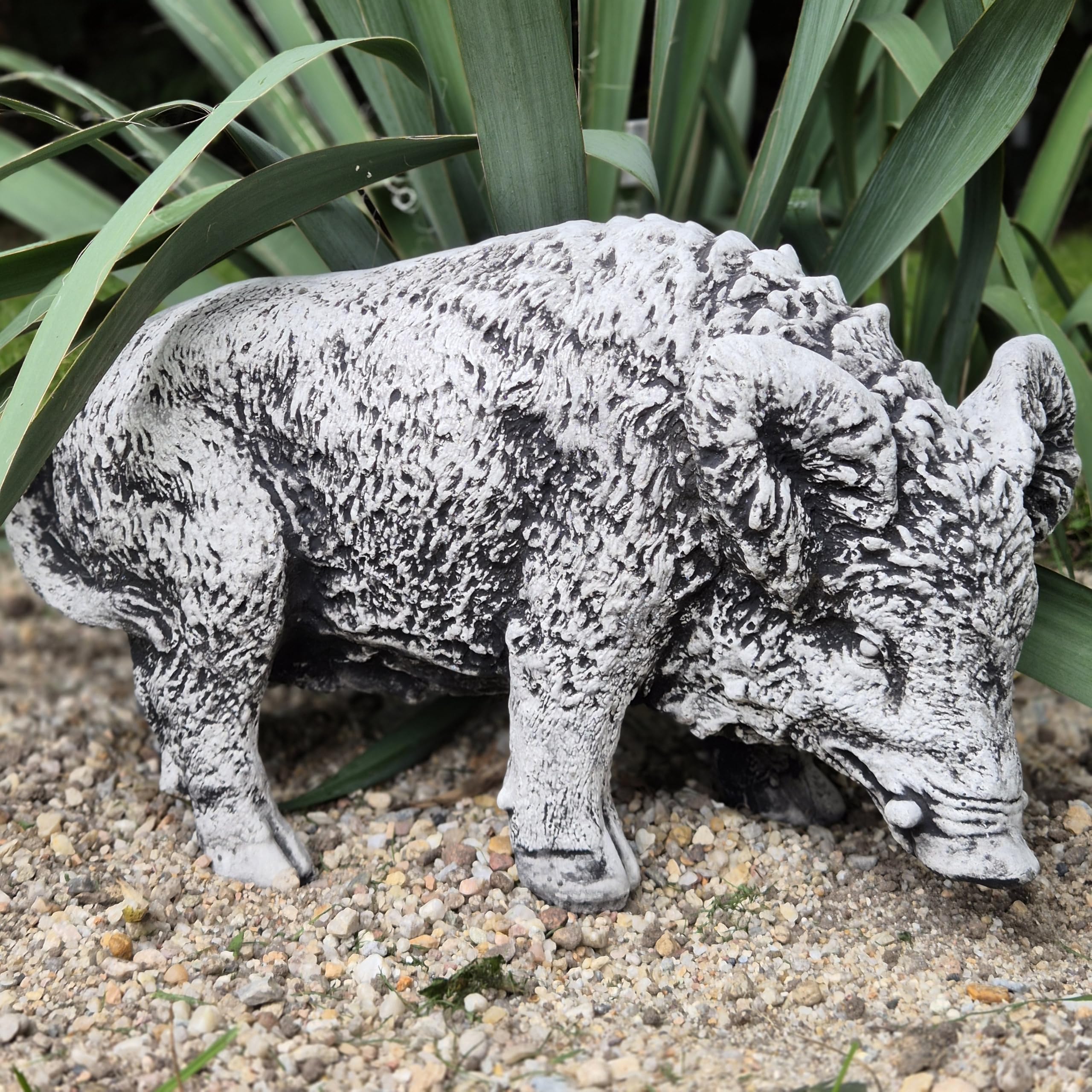FABRIQ Figura decorativa in pietra artificiale, cinghiale, animali, grigio, pietra artificiale, resistente al gelo, semplice, stile massiccio, L: 35 cm, W: 14 cm, H: 22 cm, peso: 9 kg